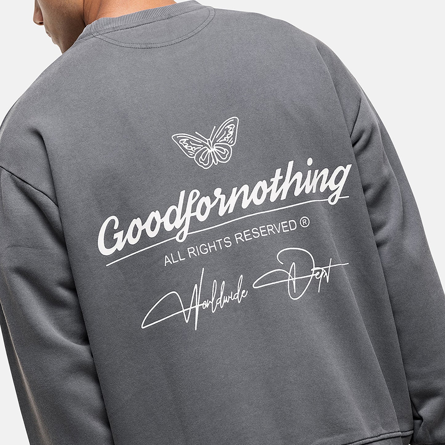 Good For Nothing Grey Graphic Back Print Crew Neck Sweatshirt - Grey Image 5