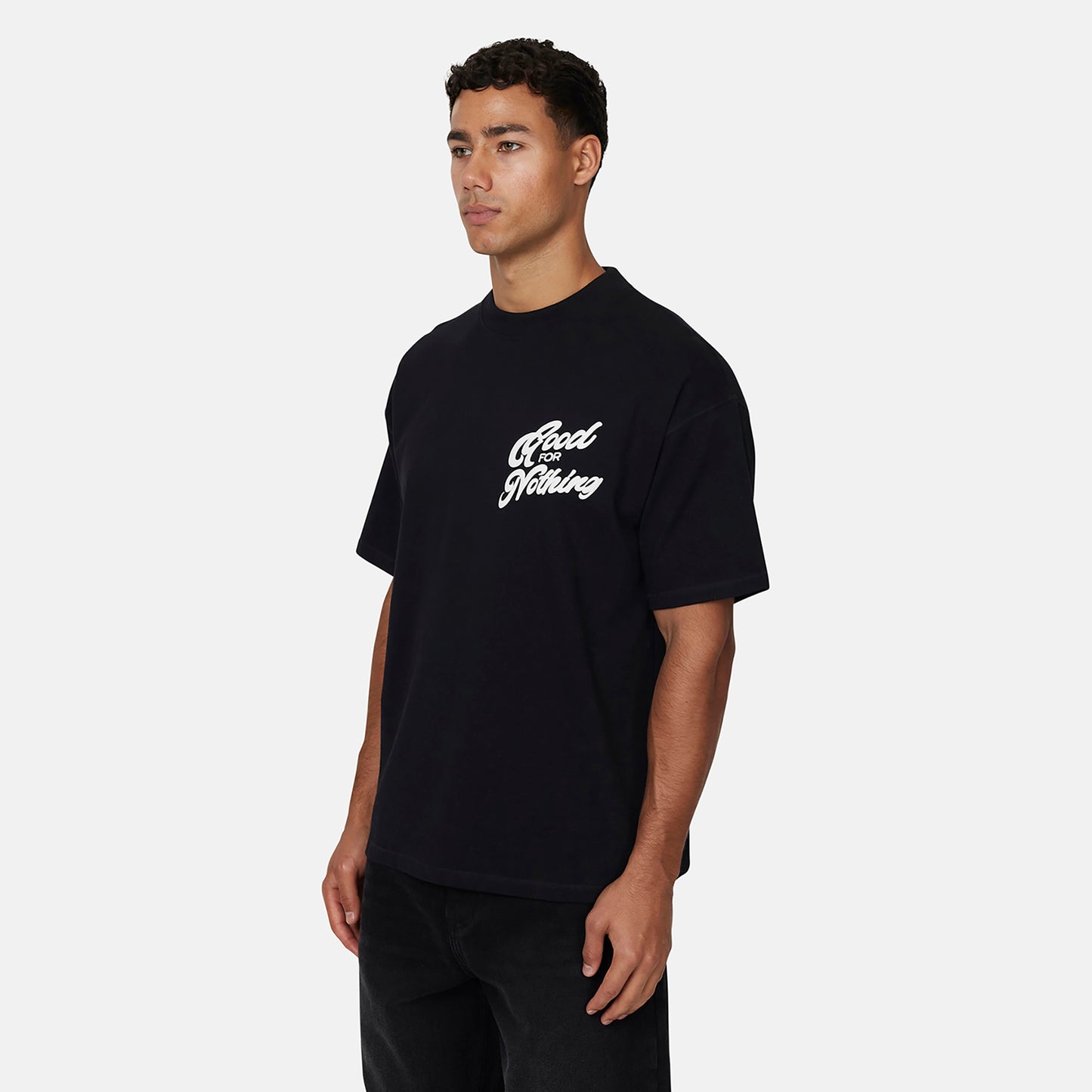 Good For Nothing Black Oversized Puff Print T-Shirt - Black Image 5