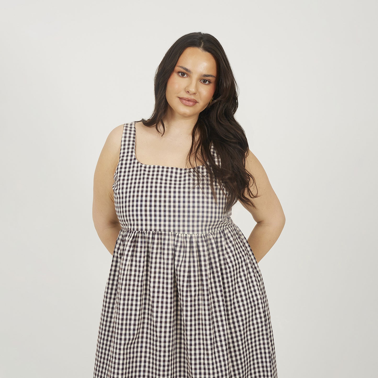 Brave Soul Burgundy Plus Check Sleeveless Dress With Shirred Back - Burgundy Image 3