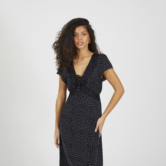 Brave Soul Black V-Neck Short Sleeve Midi Dress - Black Image 1