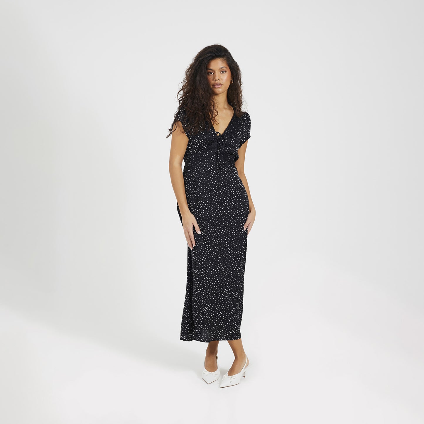 Brave Soul Black V-Neck Short Sleeve Midi Dress - Black Image 3