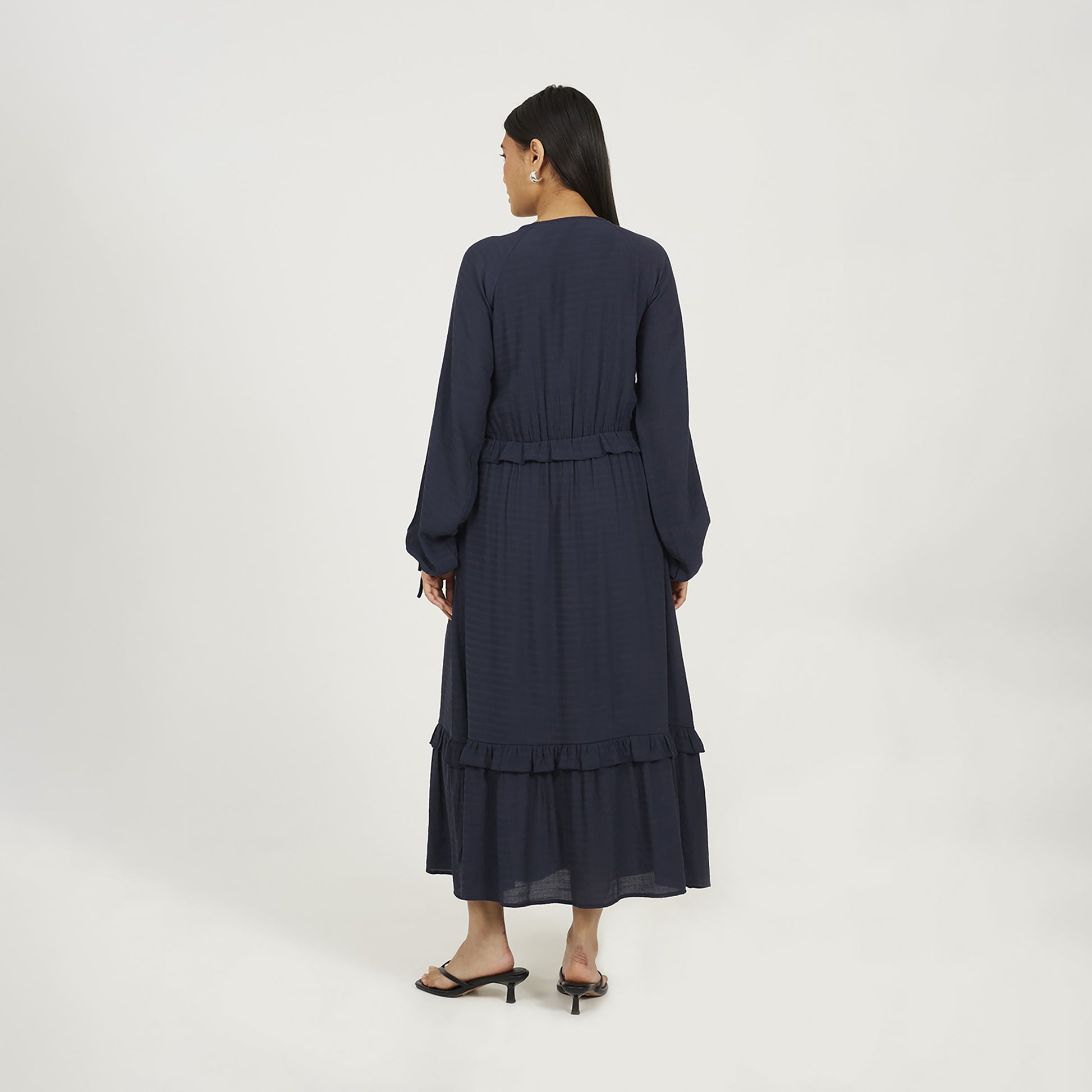 Brave Soul Navy Long Sleeve Maxi Dress With Frill Detail - Navy Image 2
