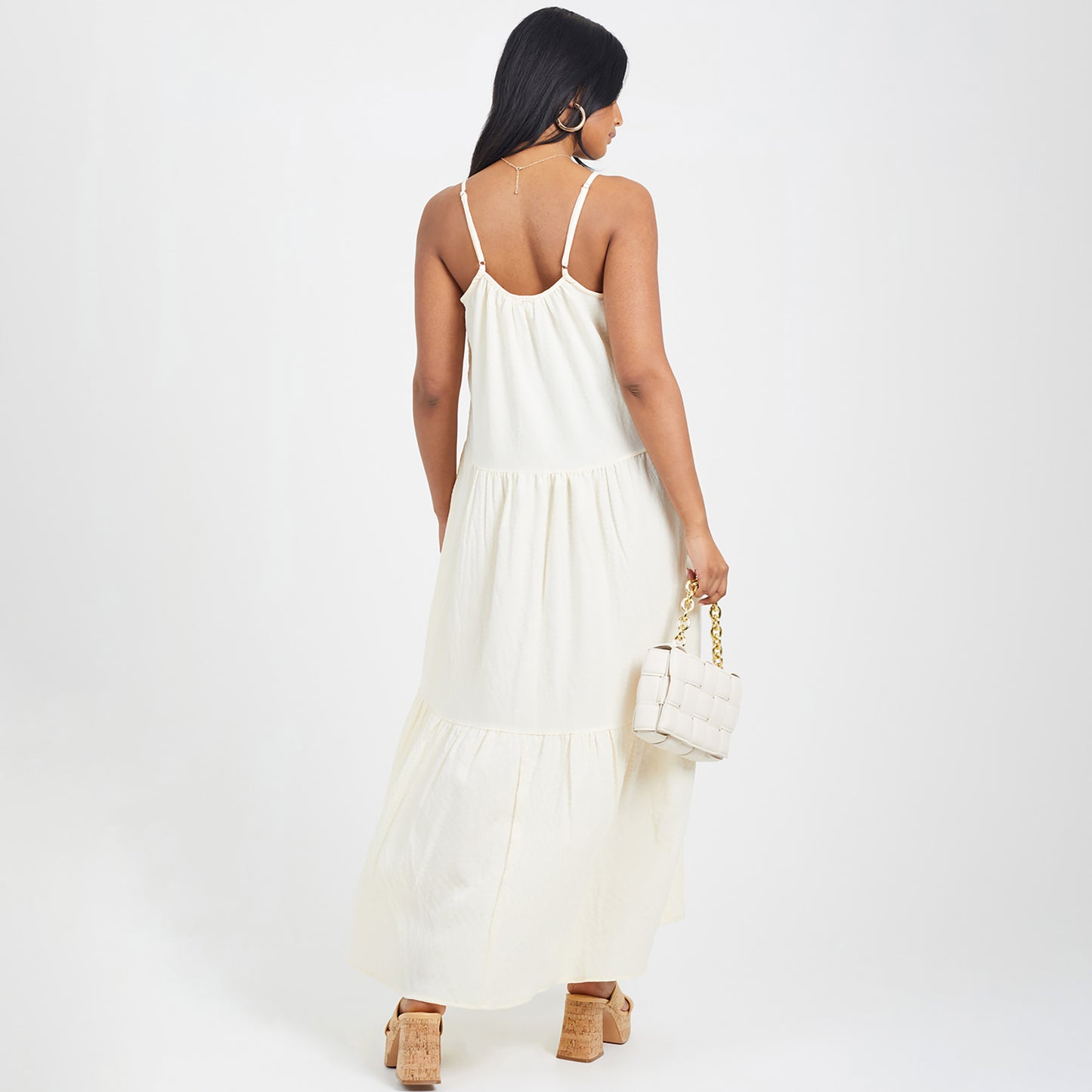 Brave Soul Cream Smock Tiered Midi Dress - Cream Image 2