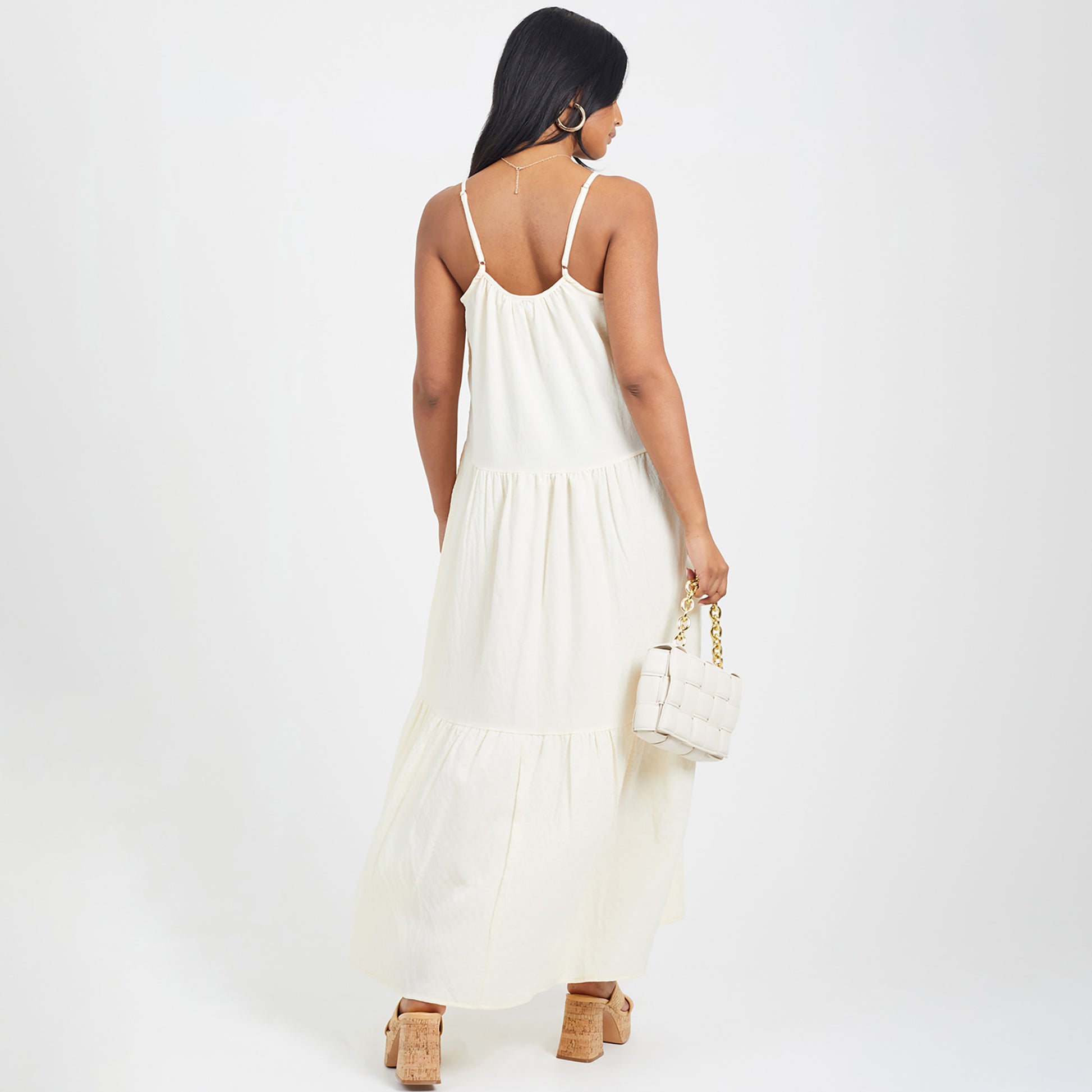 Brave Soul Cream Smock Tiered Midi Dress - Cream Image 2