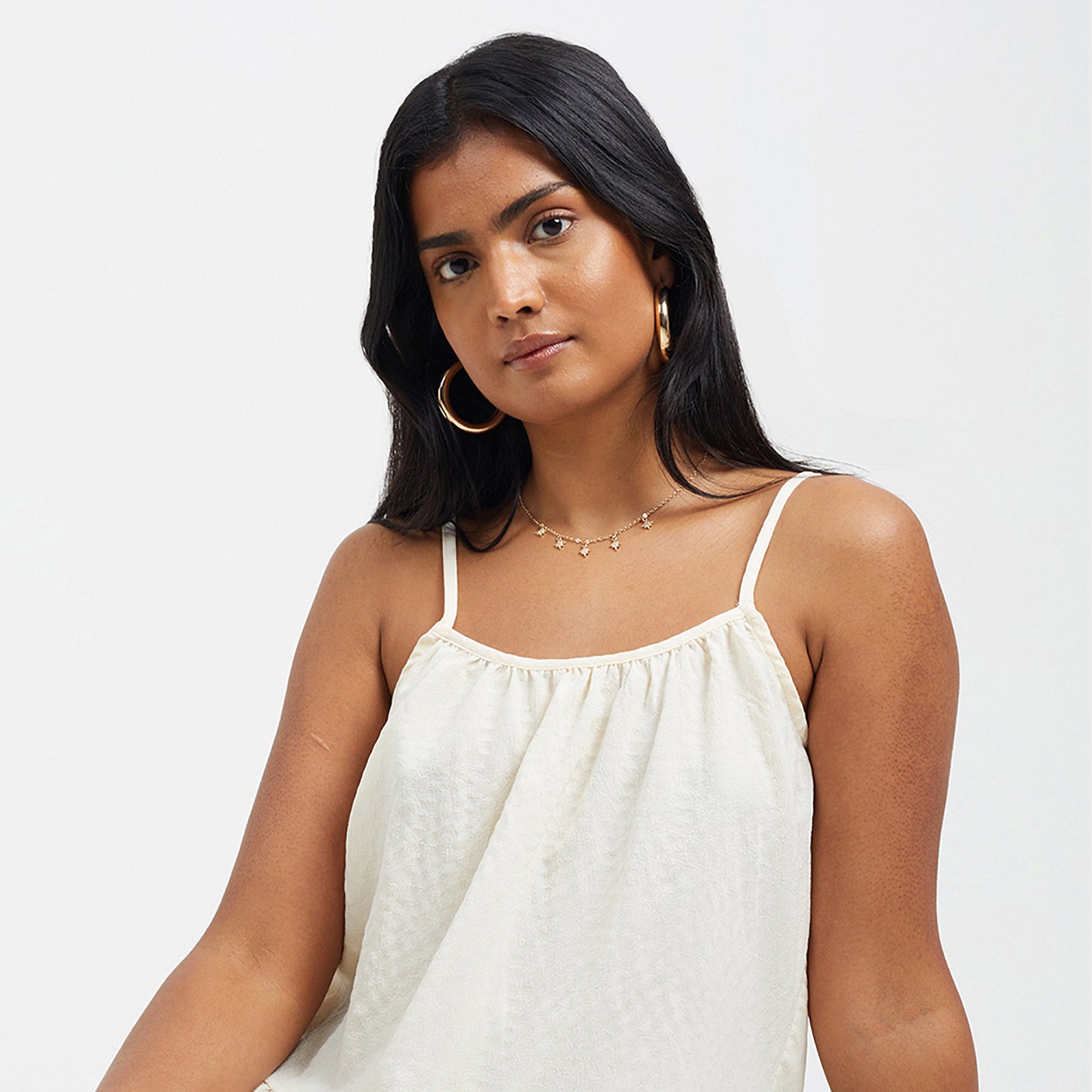 Brave Soul Cream Smock Tiered Midi Dress - Cream Image 4