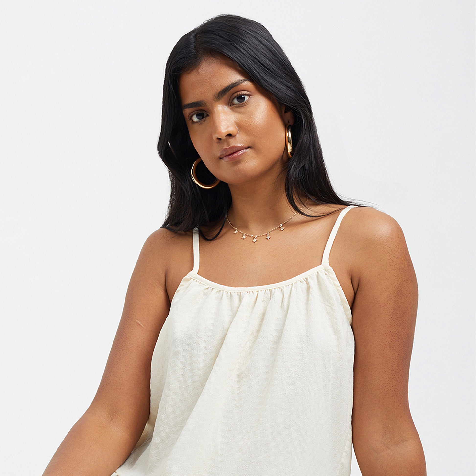 Brave Soul Cream Smock Tiered Midi Dress - Cream Image 4