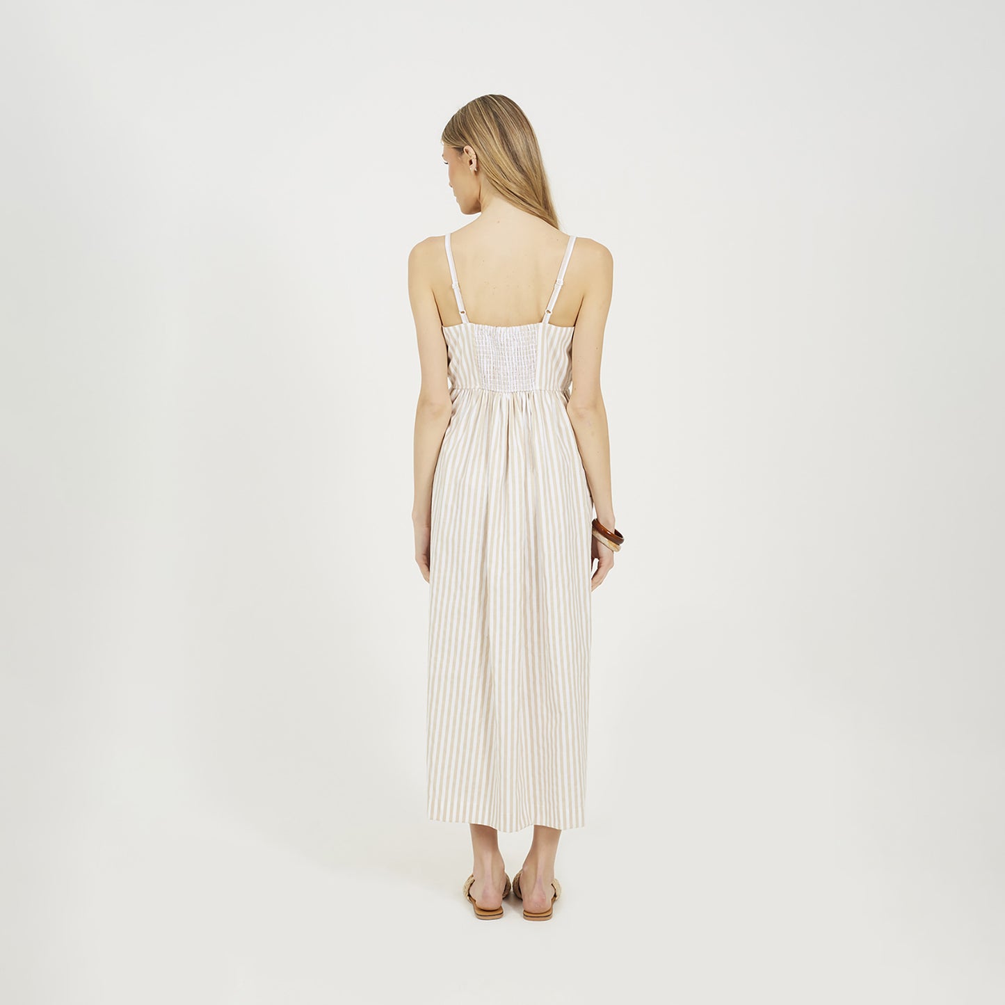 Brave Soul Stone Stripe Button Down Midi Dress - Stone Image 2