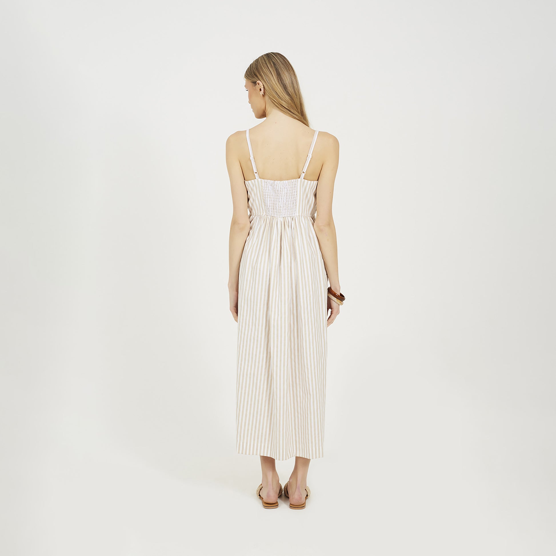 Brave Soul Stone Stripe Button Down Midi Dress - Stone Image 2