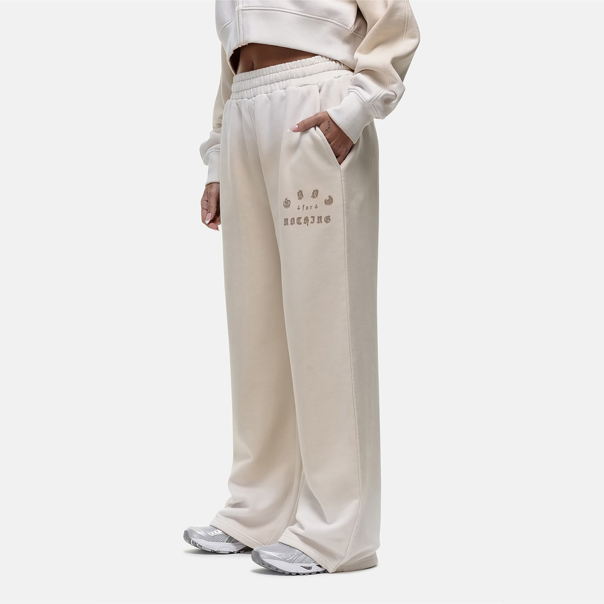 Good For Nothing Cream Spray Effect Relaxed Wide Leg Jogger - Cream Image 3