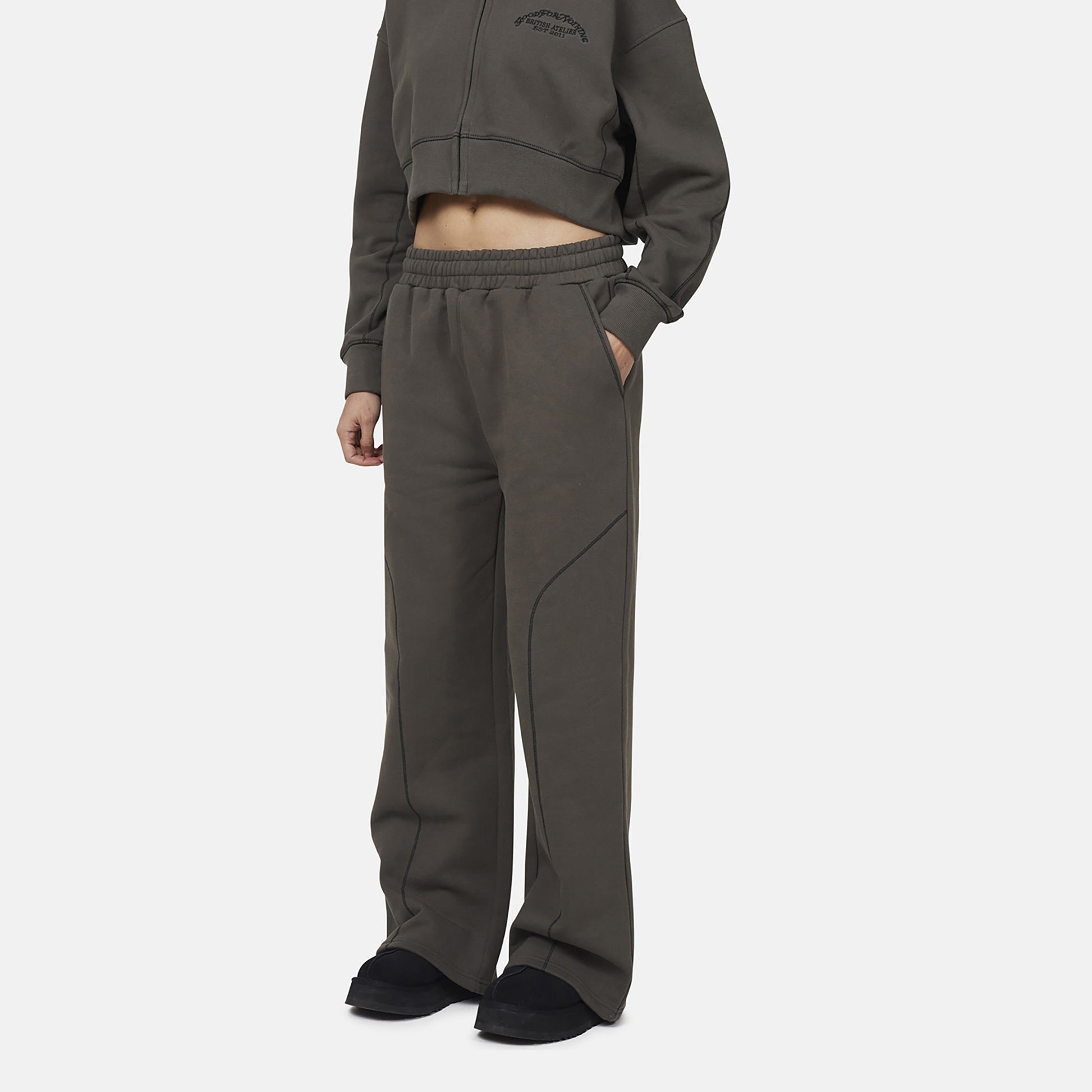 Good For Nothing Grey Coverlock Stitching Baggy Joggers - Grey Image 3