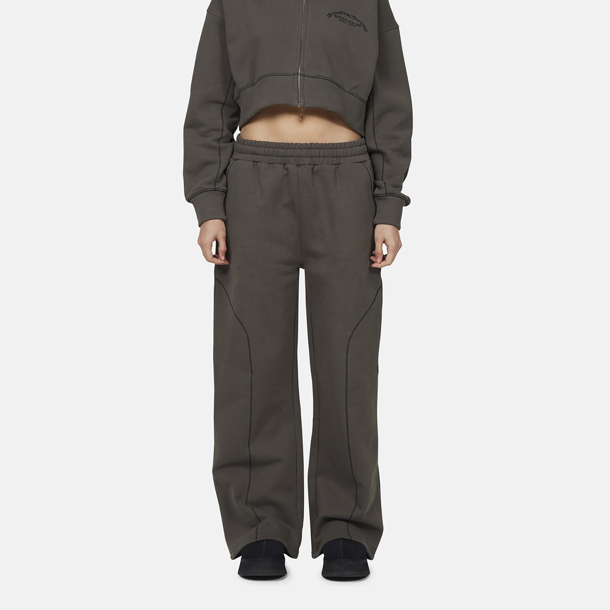 Good For Nothing Grey Coverlock Stitching Baggy Joggers - Grey Image 1