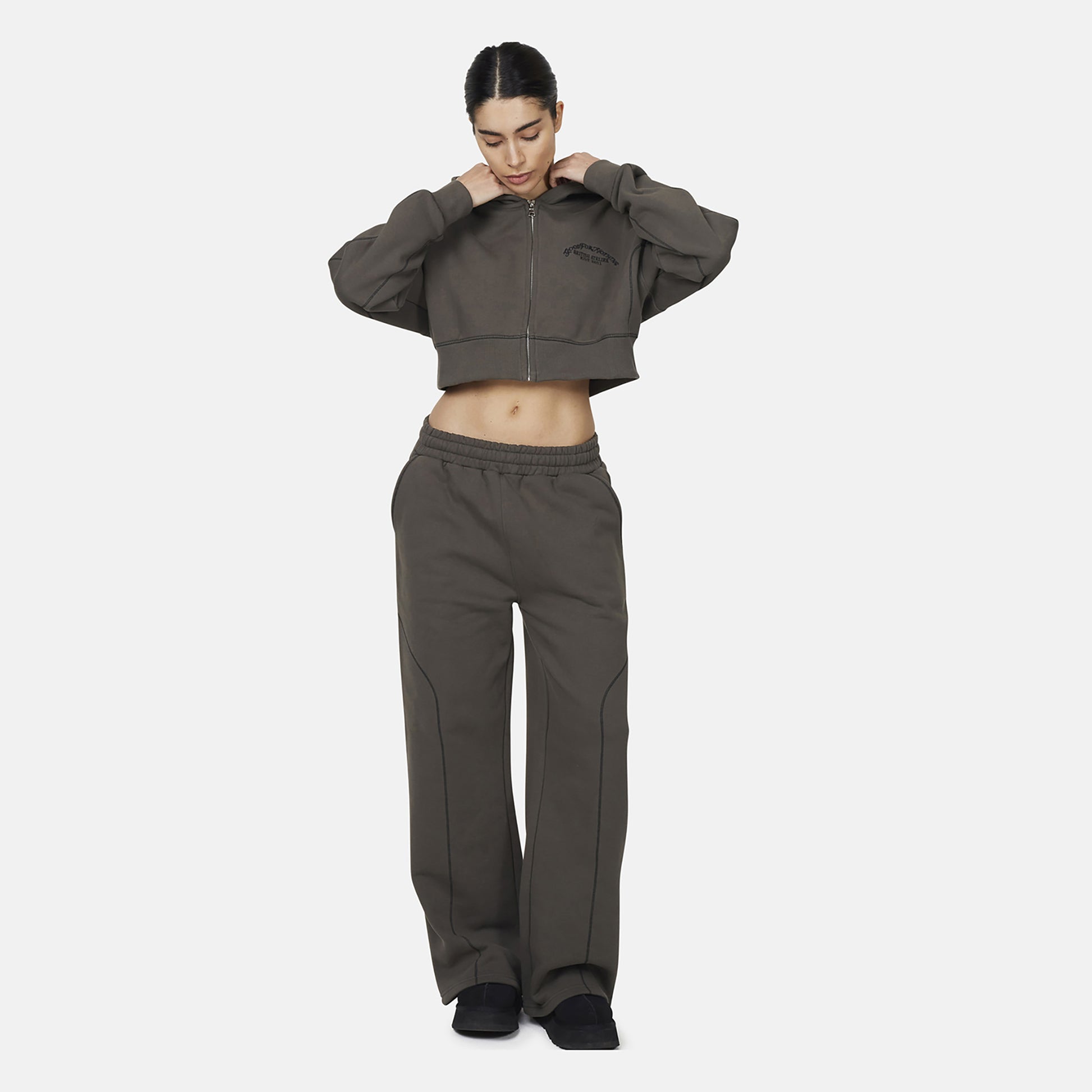 Good For Nothing Grey Coverlock Stitching Baggy Joggers - Grey Image 4