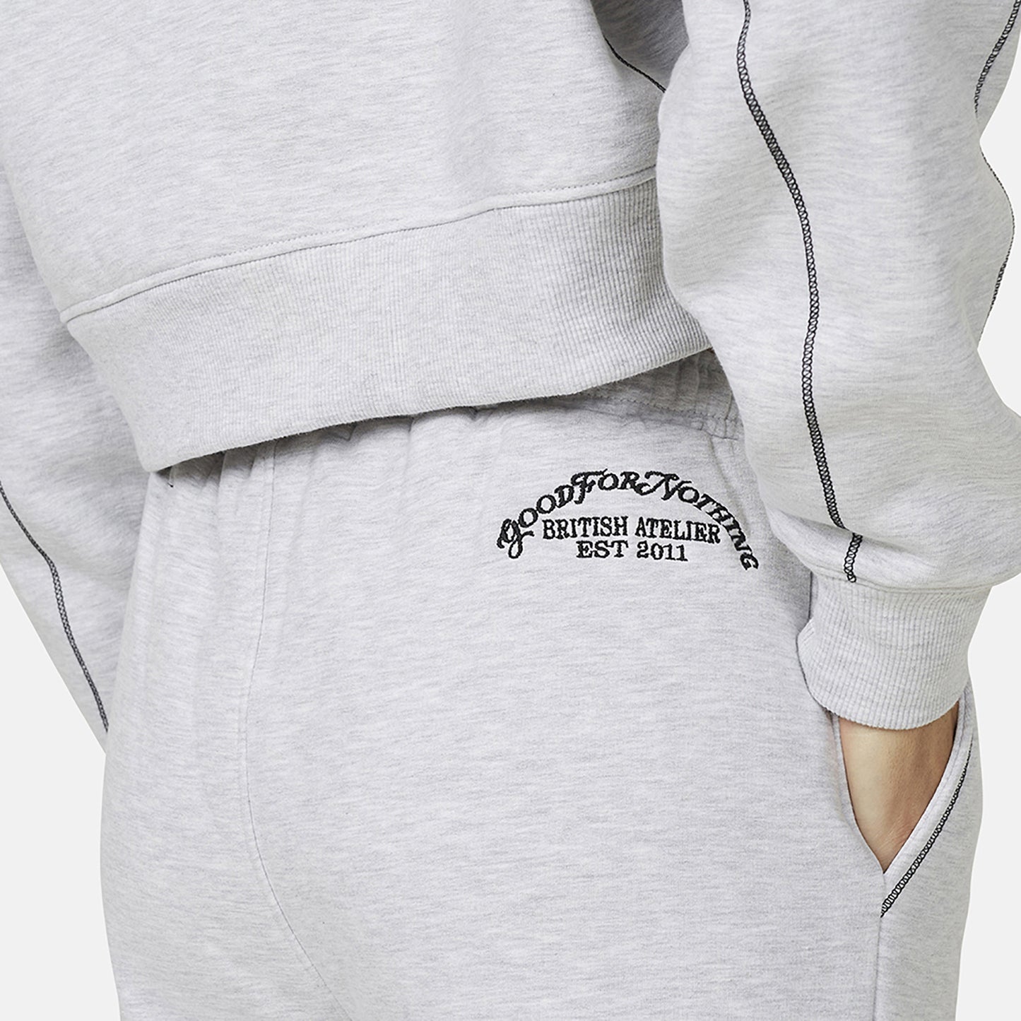 Good For Nothing Grey Coverlock Stitching Baggy Joggers - Grey Image 3