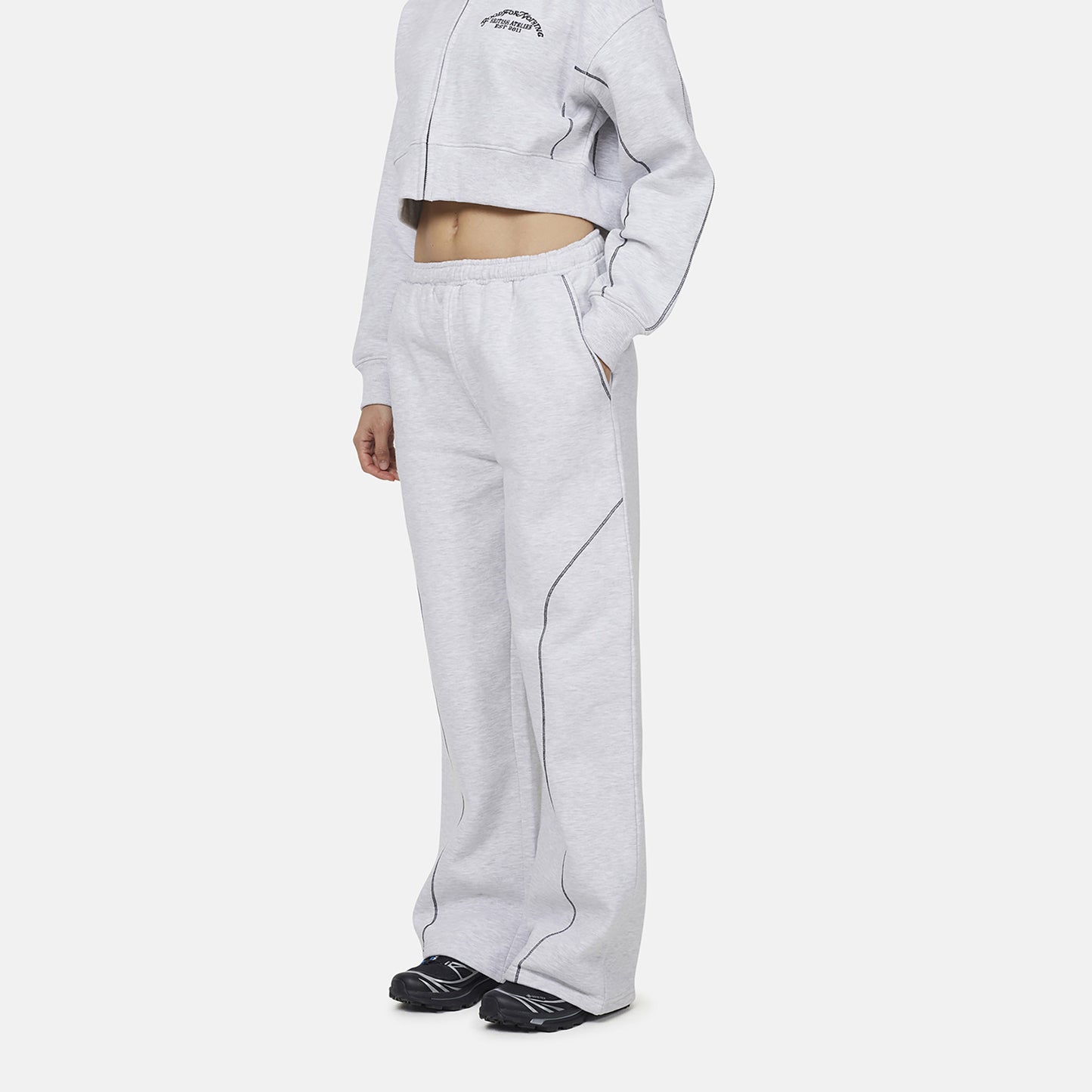 Good For Nothing Grey Coverlock Stitching Baggy Joggers - Grey Image 1