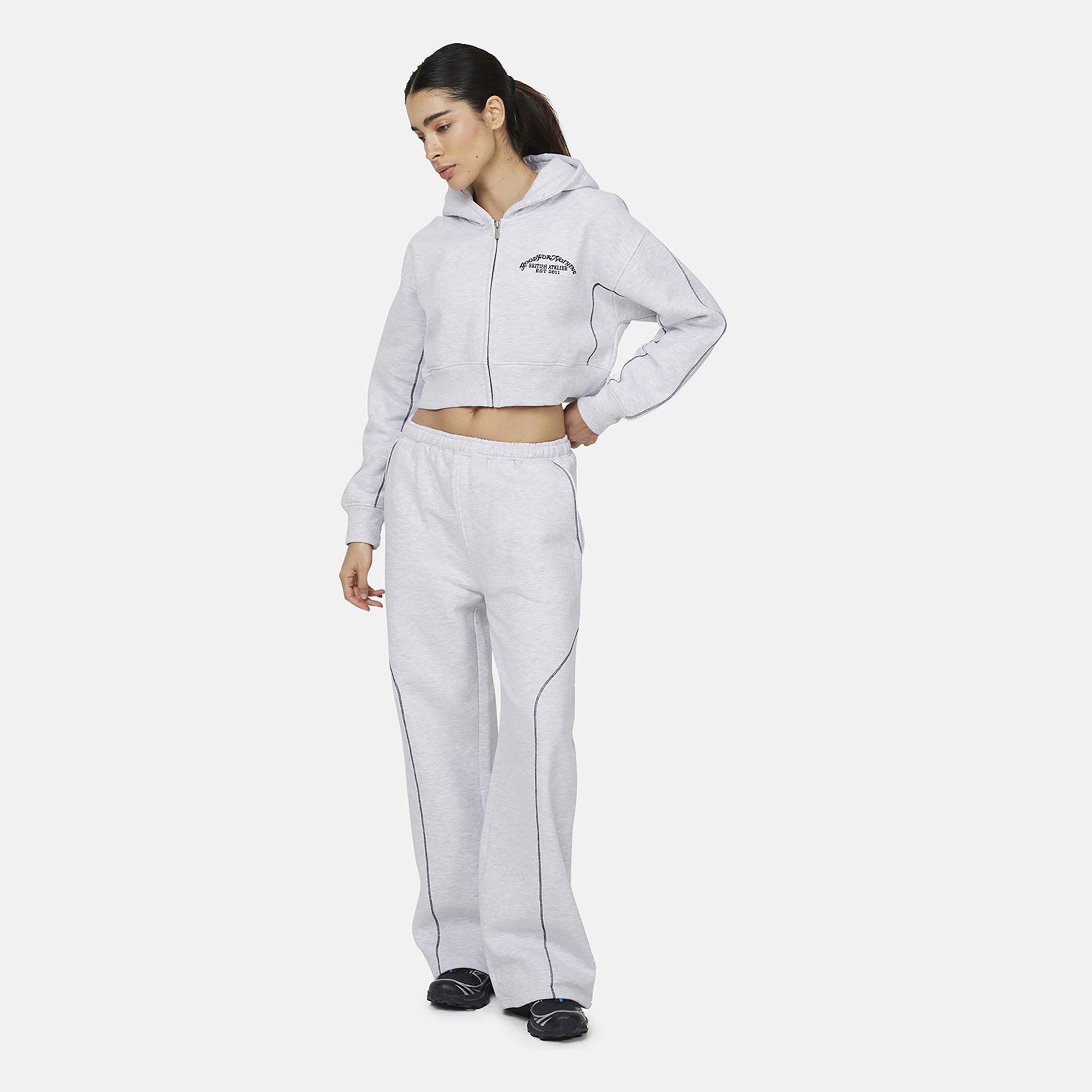 Good For Nothing Grey Coverlock Stitching Baggy Joggers - Grey Image 4