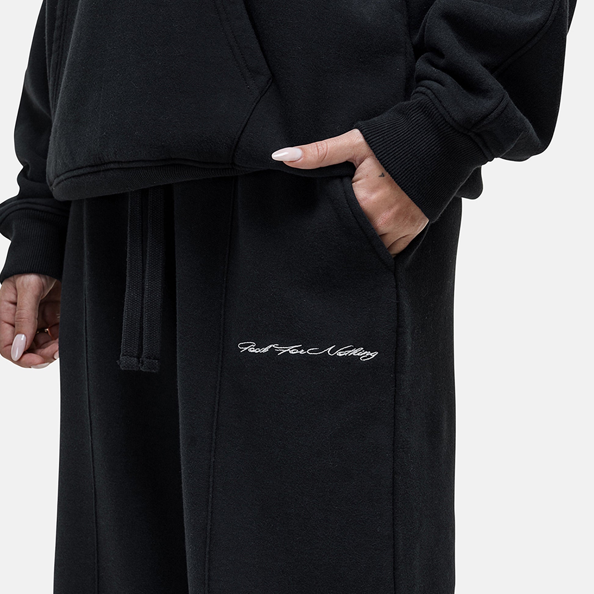 Good For Nothing Black Seam Detail Wide Leg Relaxed Jogger - Black Image 3