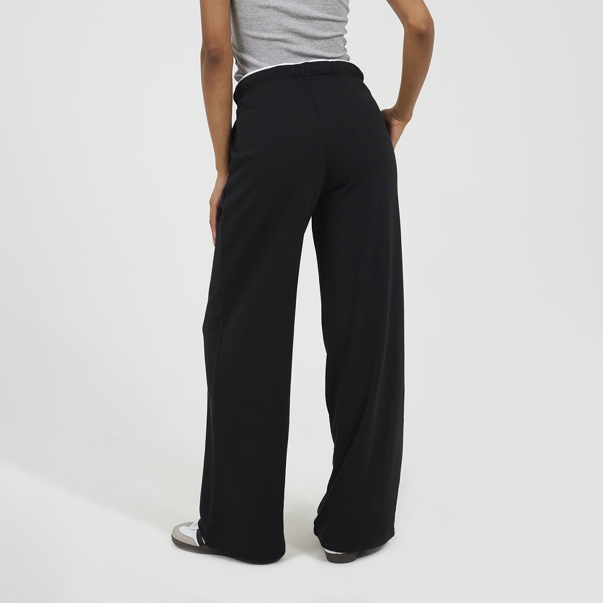 Brave Soul Black Contrast Double Waistband Wide Leg Joggers - Black Image 2