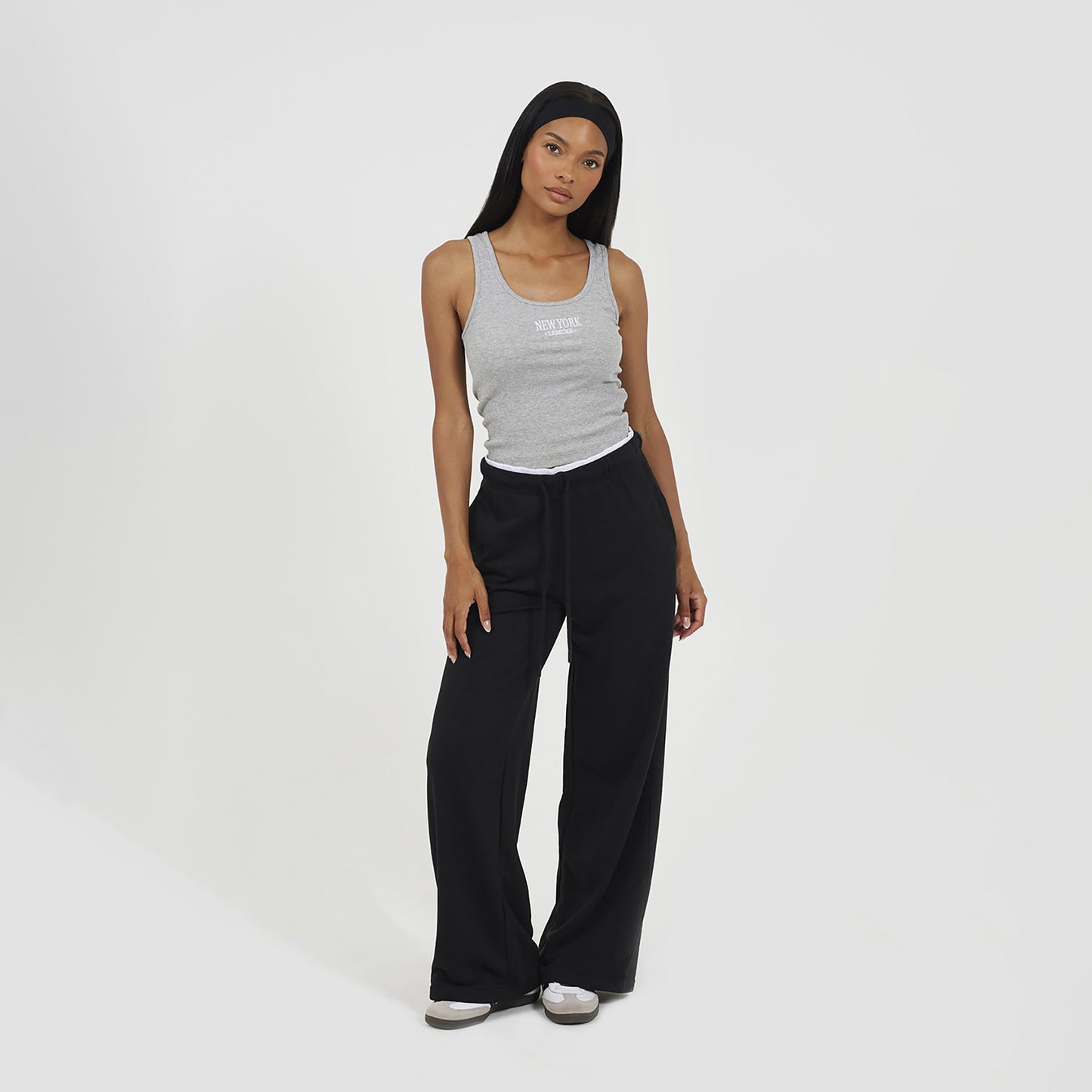 Brave Soul Black Contrast Double Waistband Wide Leg Joggers - Black Image 3