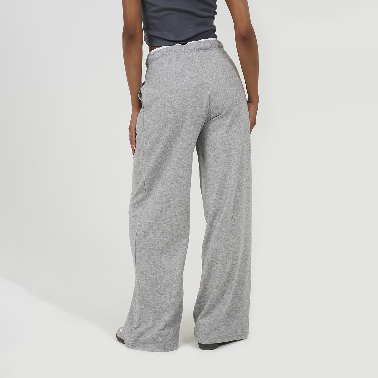 Brave Soul Grey Contrast Double Waistband Wide Leg Joggers - Grey Image 2