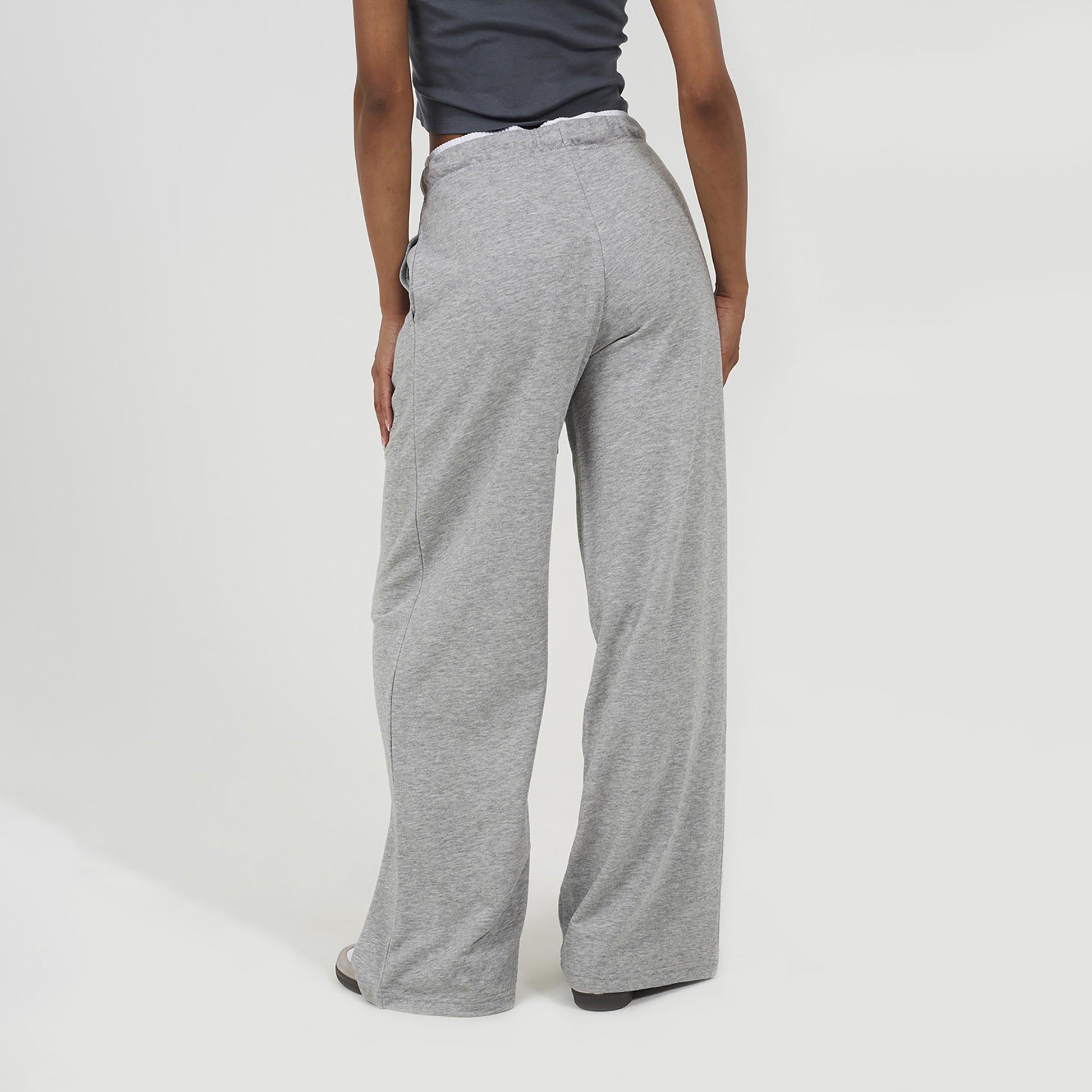 Brave Soul Grey Contrast Double Waistband Wide Leg Joggers - Grey Image 2
