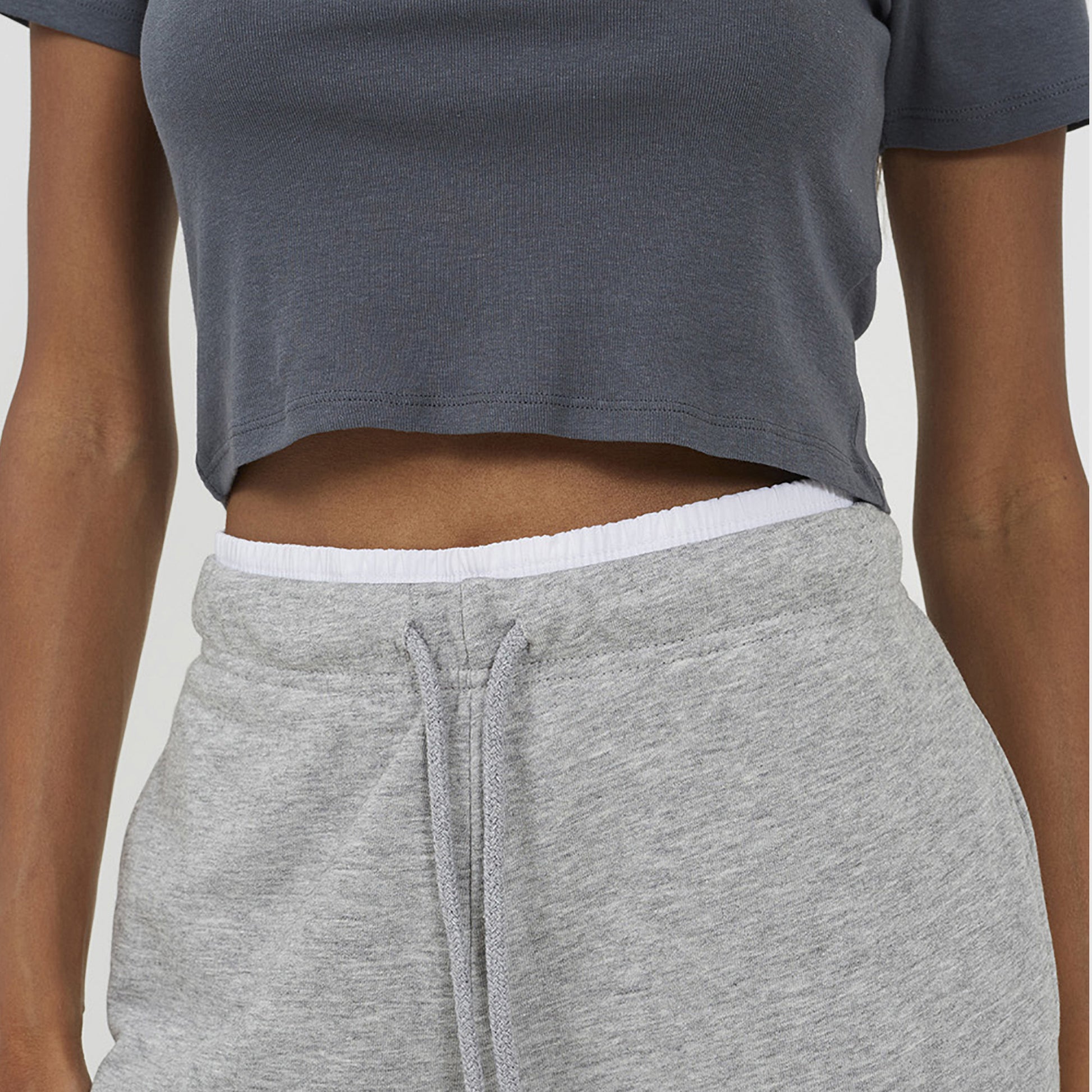 Brave Soul Grey Contrast Double Waistband Wide Leg Joggers - Grey Image 4