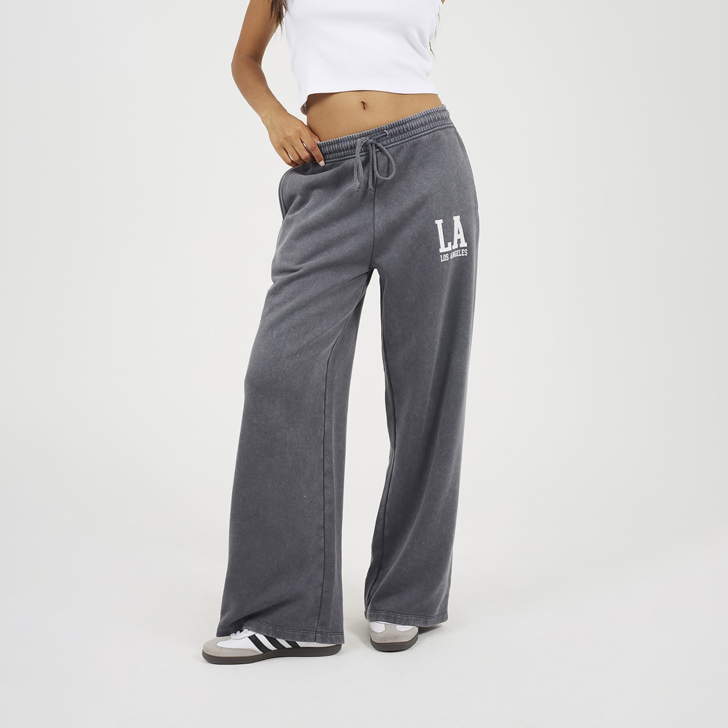 Brave Soul Charcoal Acid Wash Wide Leg Joggers - Charcoal Image 1