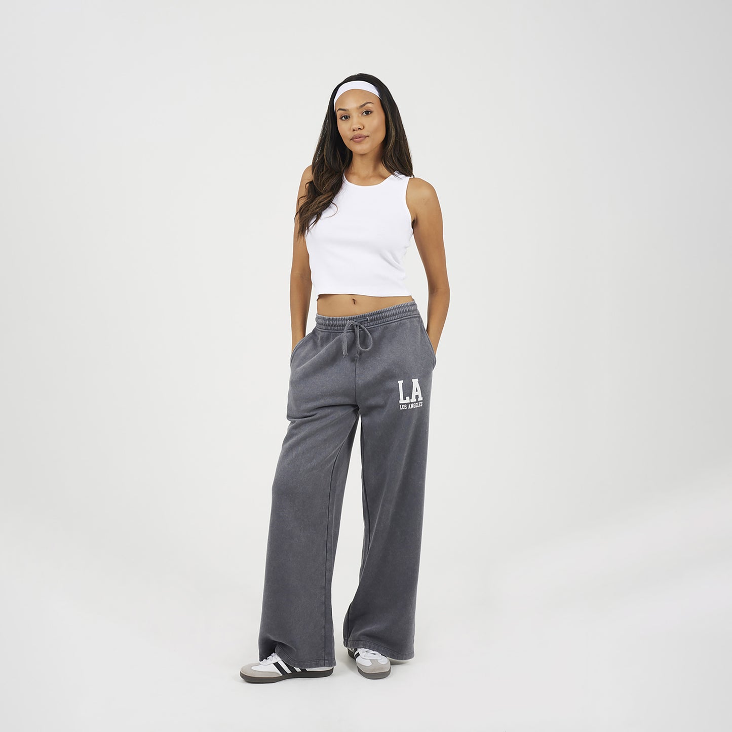 Brave Soul Charcoal Acid Wash Wide Leg Joggers - Charcoal Image 3