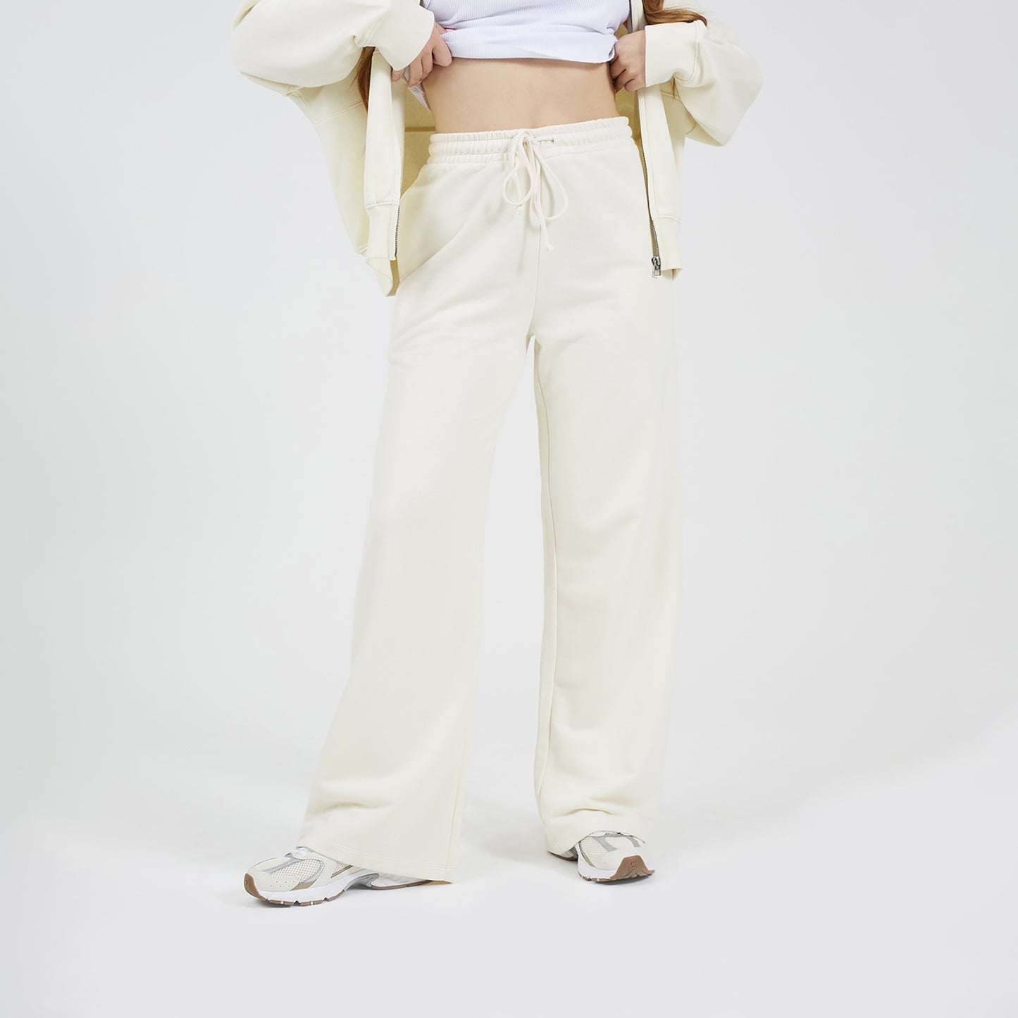 Brave Soul Cream Cotton Blend Wide Leg Joggers - Cream Image 1
