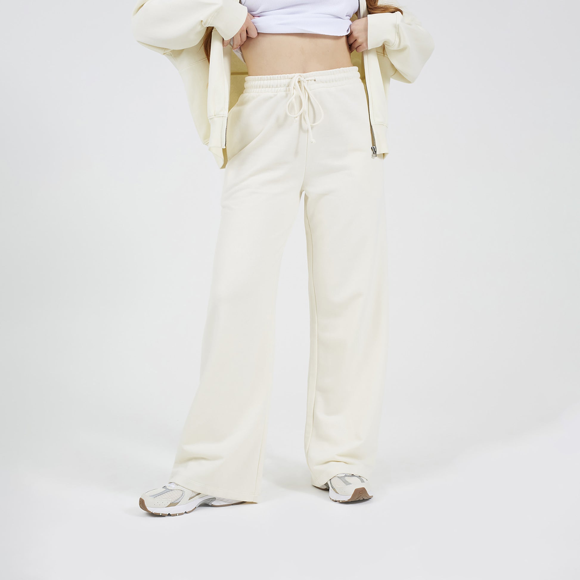 Brave Soul Cream Cotton Blend Wide Leg Joggers - Cream Image 1