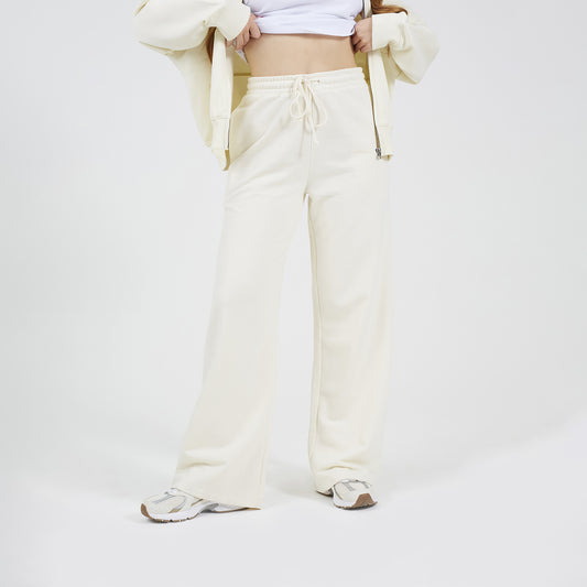 Brave Soul Cream Cotton Blend Wide Leg Joggers - Cream Image 1