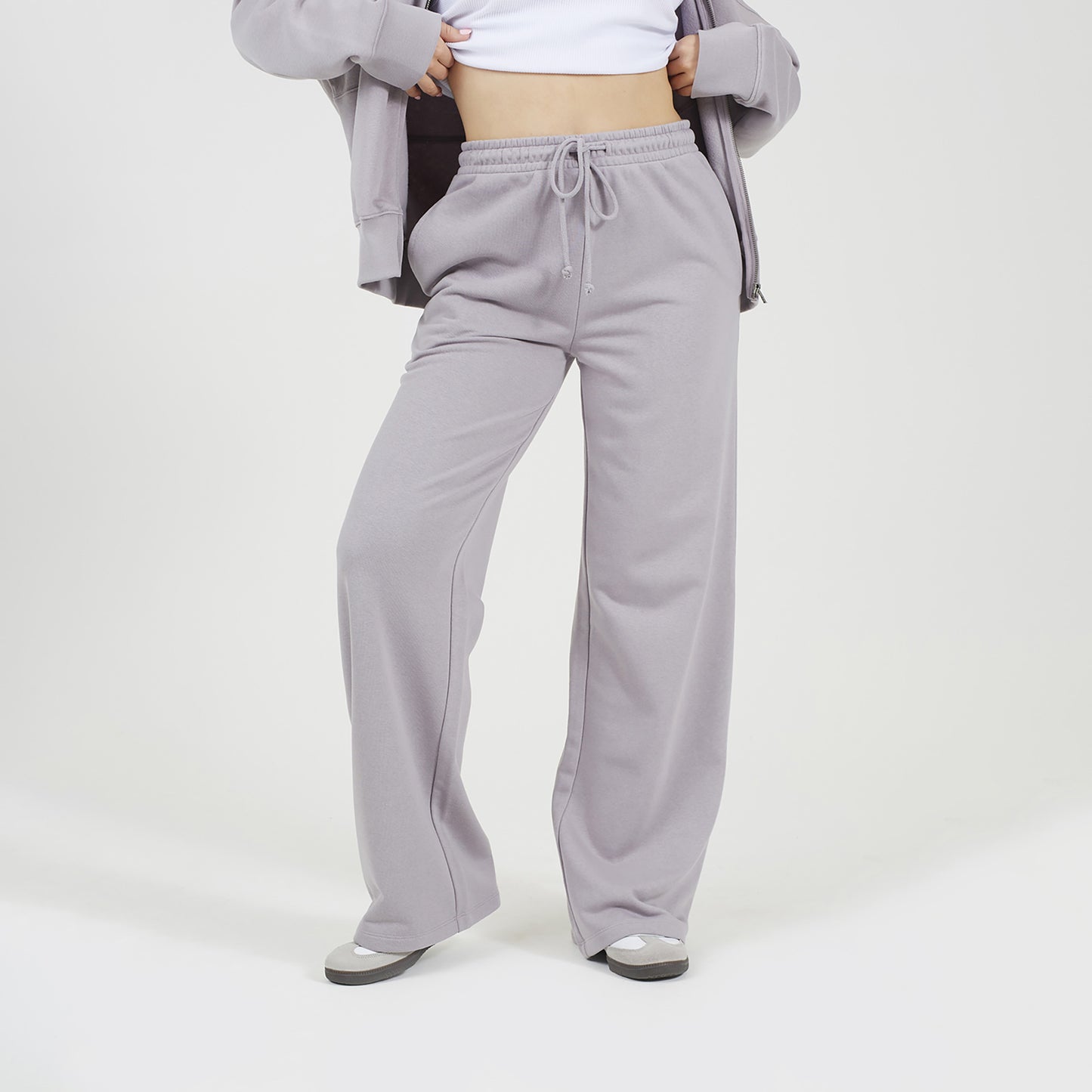 Brave Soul Grey Cotton Blend Wide Leg Joggers - Grey Image 1