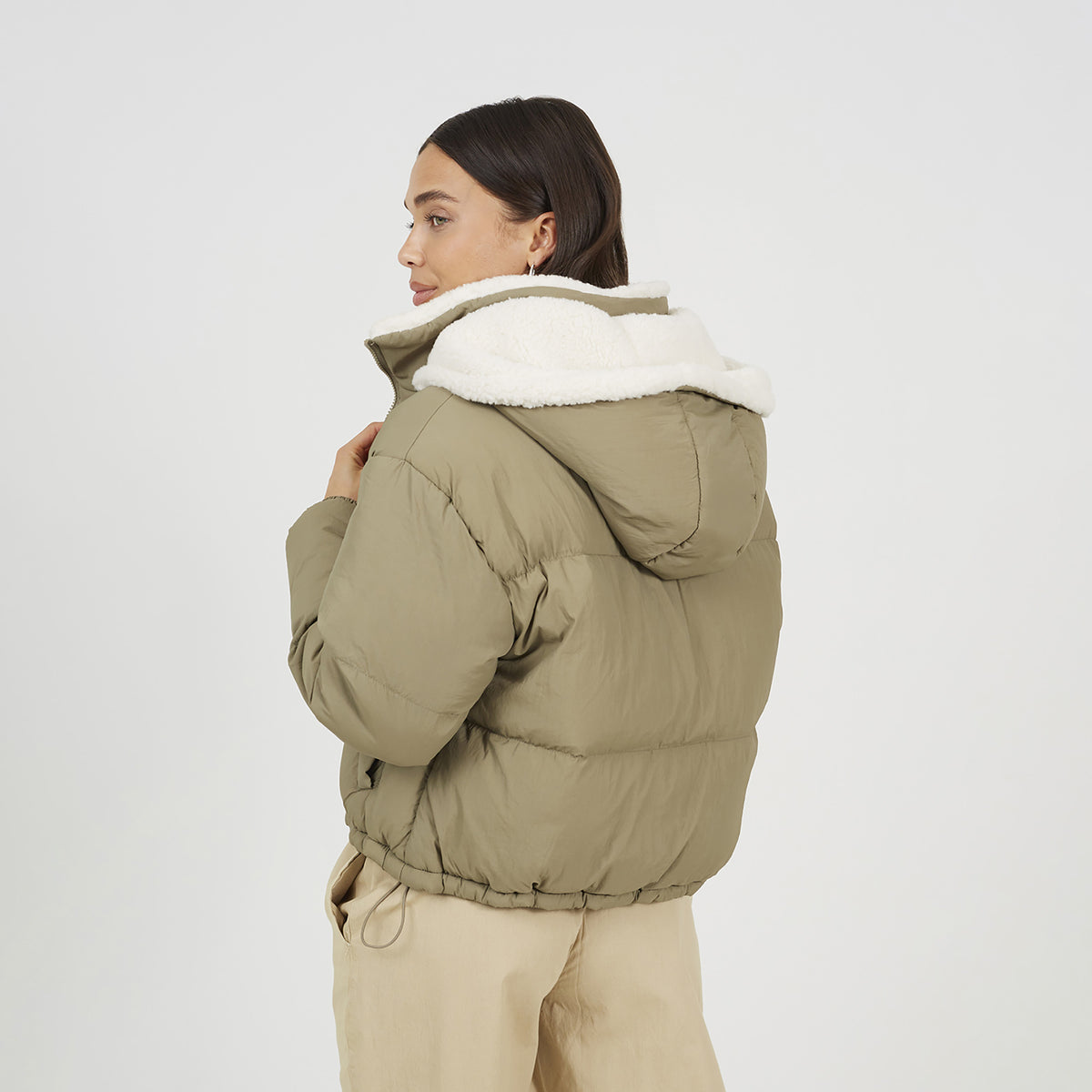 Brave Soul Pale Green Crinkle Oversized Short Puffer Jacket - Pale Green Image 2