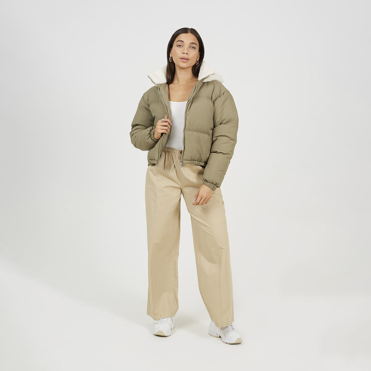 Brave Soul Pale Green Crinkle Oversized Short Puffer Jacket - Pale Green Image 3