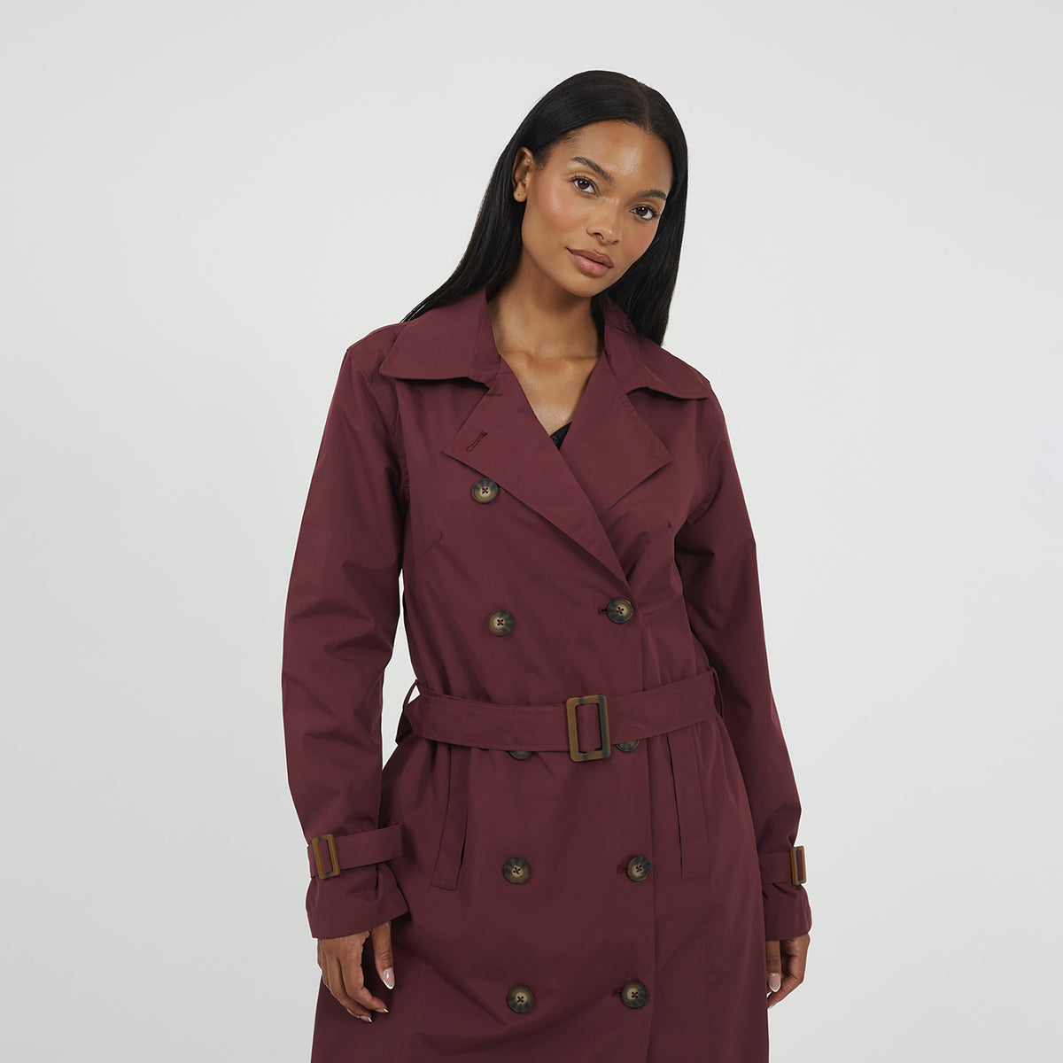 Brave Soul Burgundy Double-Breasted Longline Trench Coat  - Burgundy Image 4