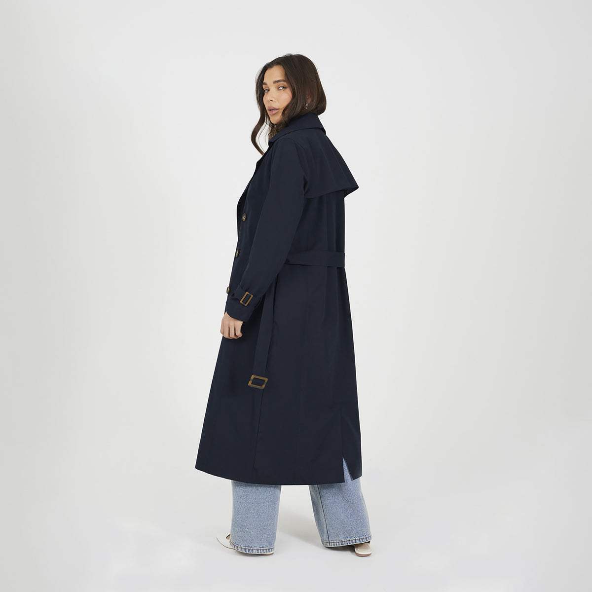 Brave Soul Navy Double-Breasted Longline Trench Coat  - Navy Image 2