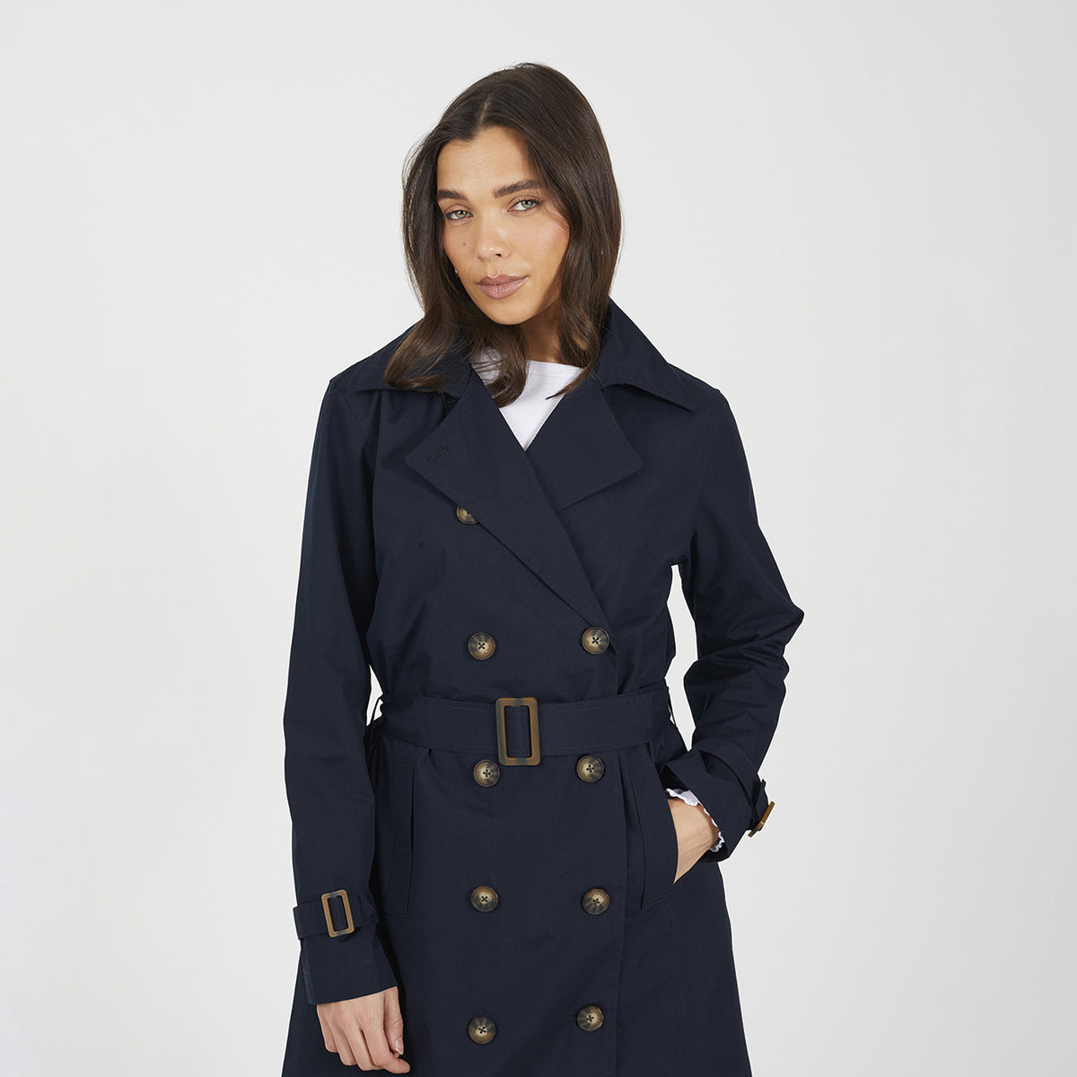 Brave Soul Navy Double-Breasted Longline Trench Coat  - Navy Image 4