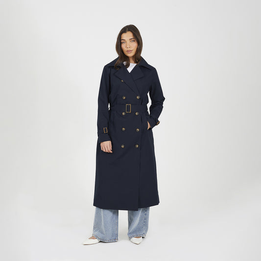 Brave Soul Navy Double-Breasted Longline Trench Coat  - Navy Image 1