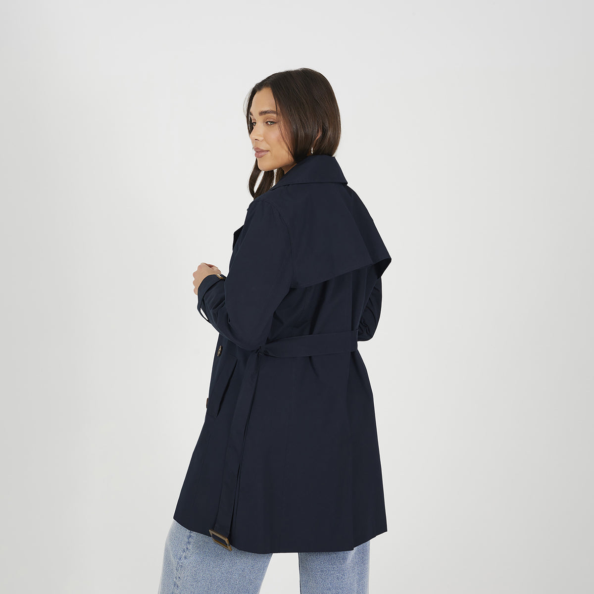 Brave Soul Navy Double Breasted Belted Trench Coat - Navy Image 2