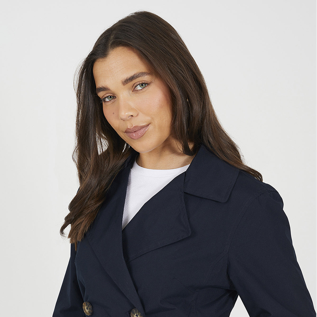Brave Soul Navy Double Breasted Belted Trench Coat - Navy Image 4