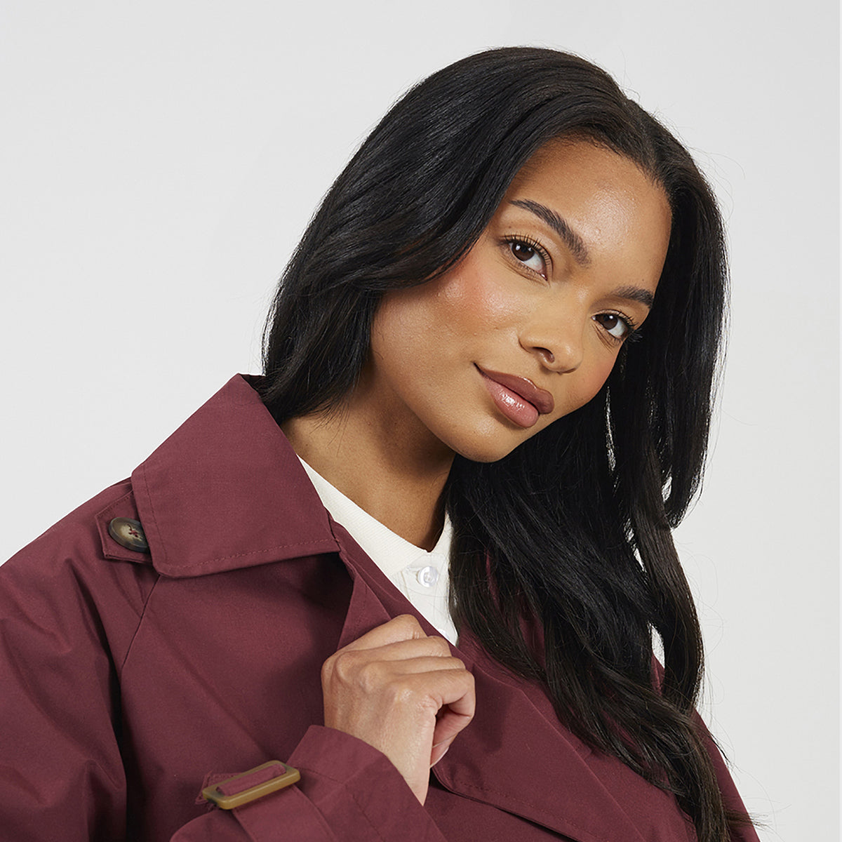 Brave Soul Burgundy Double Breasted Short Trench Coat - Burgundy Image 4