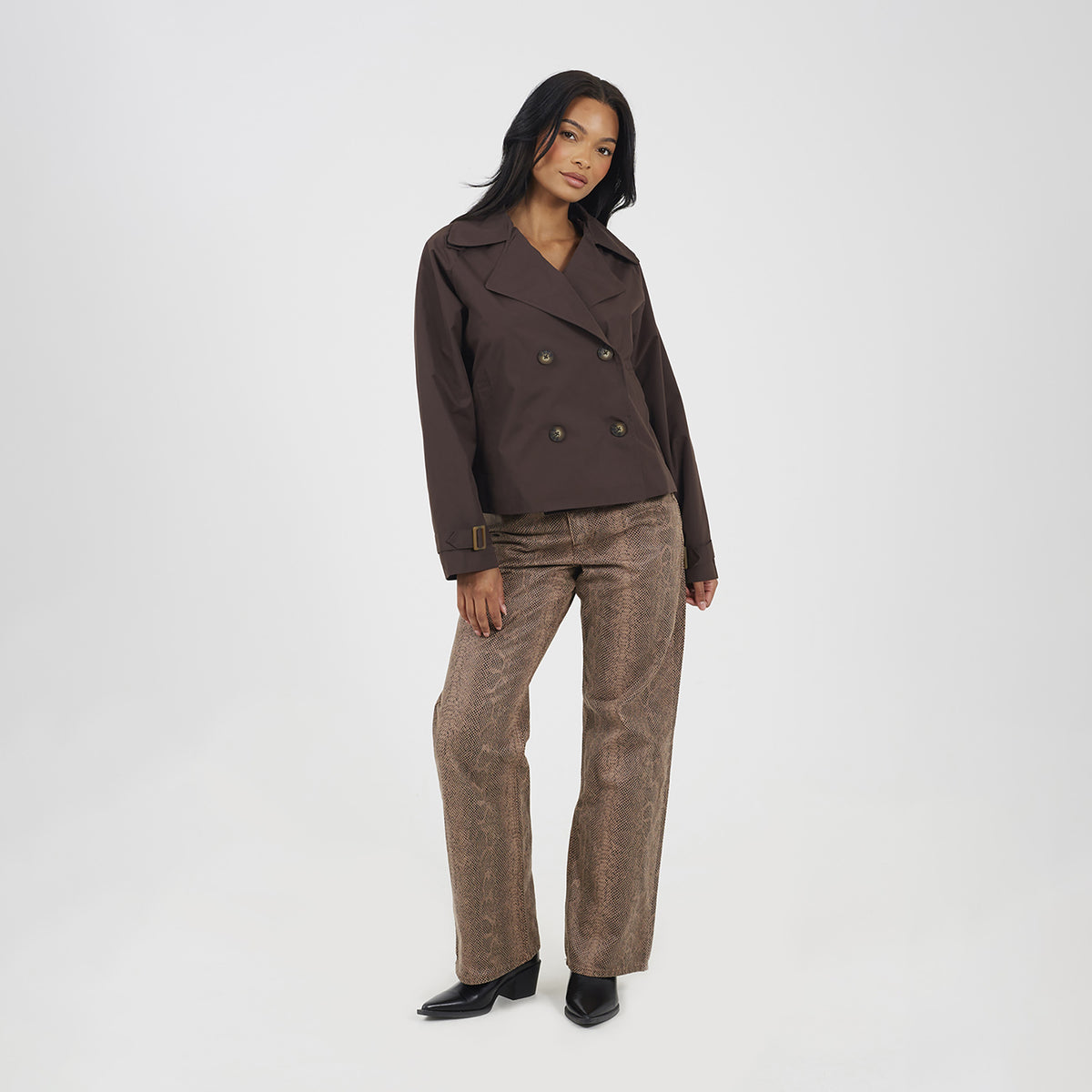 Brave Soul Chocolate Double Breasted Short Trench Coat - Chocolate Image 3