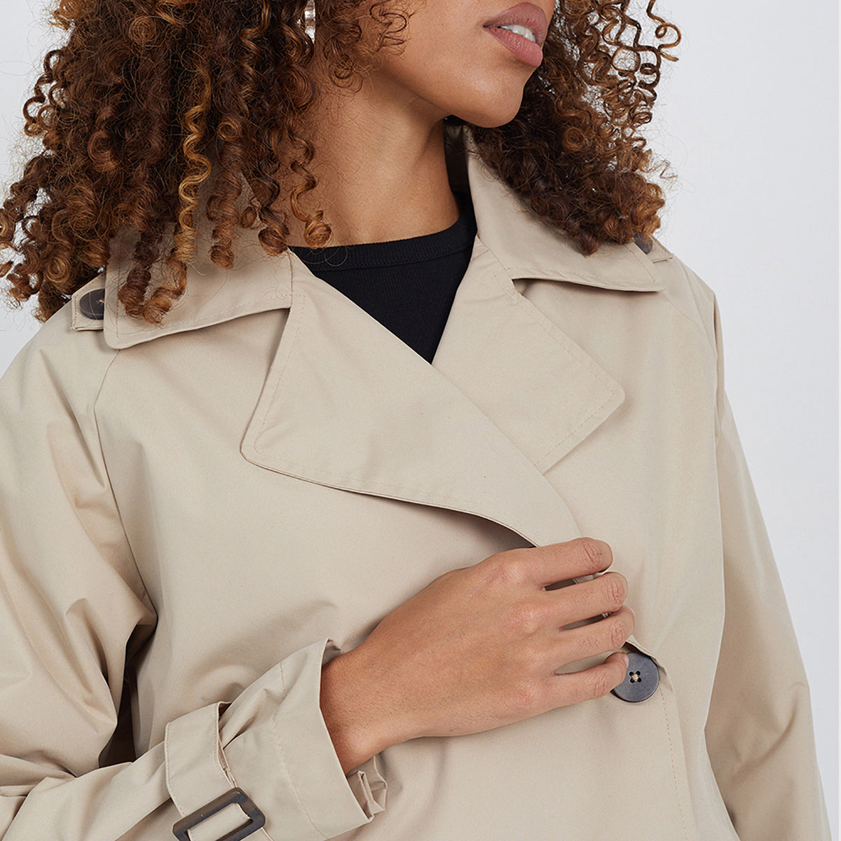Brave Soul Stone Double Breasted Short Trench Coat - Stone Image 4