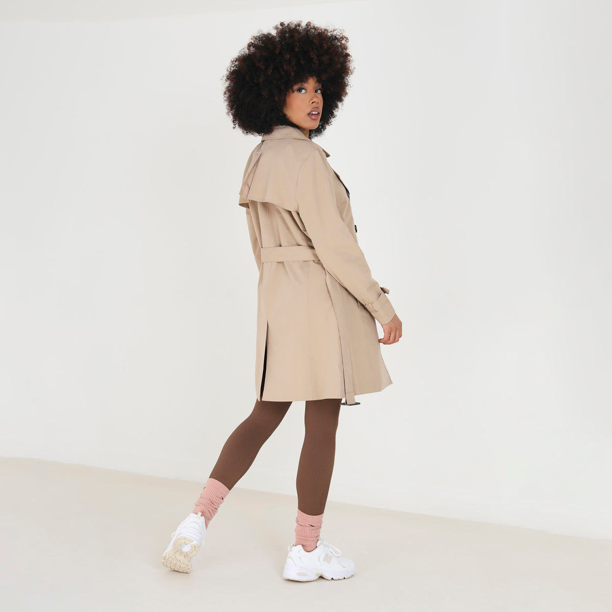 Brave Soul Stone Double Breasted Belted Trench Coat - Stone Image 2