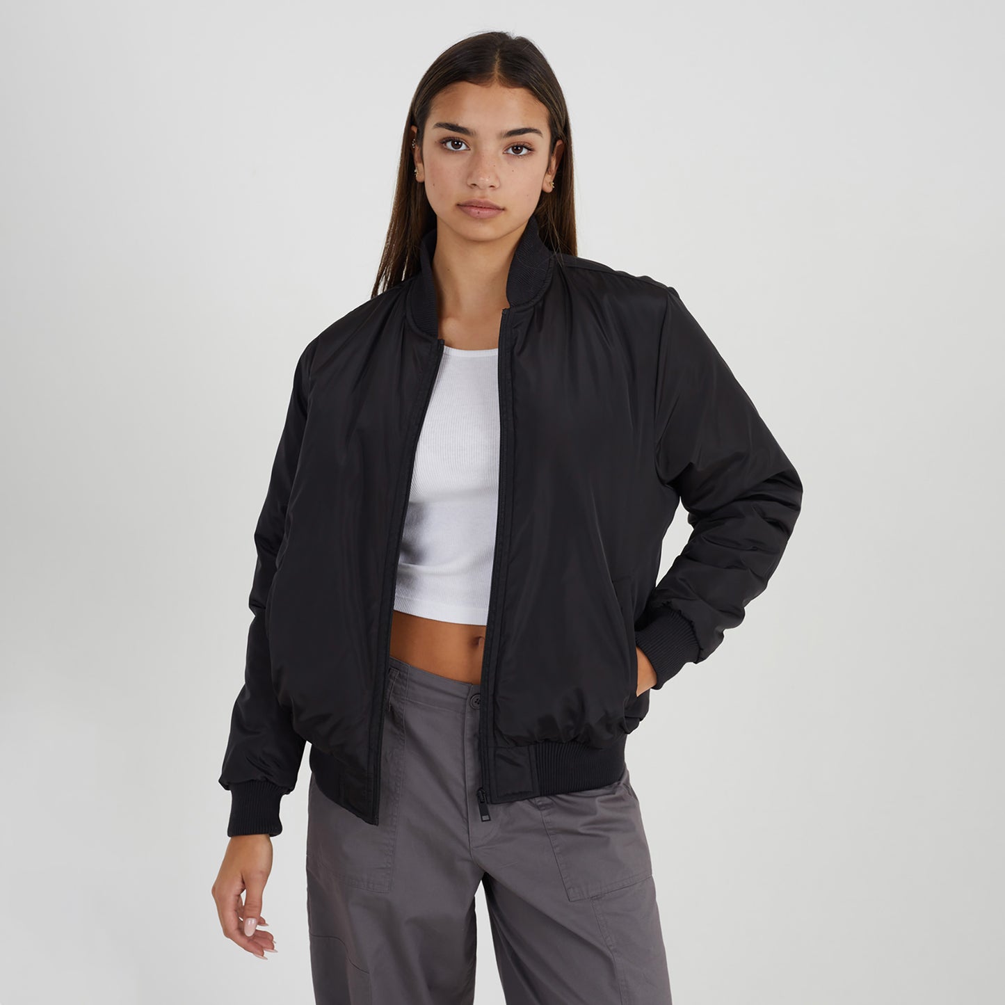 Brave Soul Black Ruched Sleeve Oversized Bomber Jacket - Black Image 1