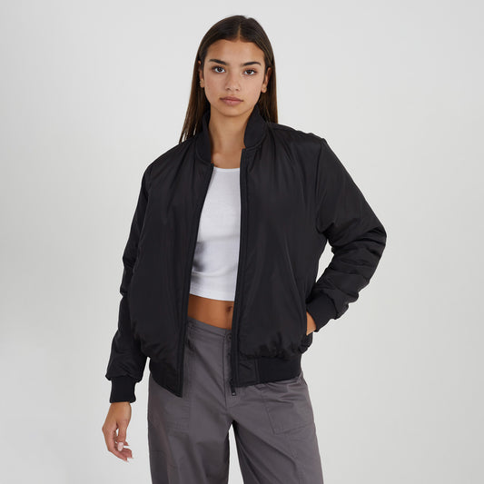 Brave Soul Black Ruched Sleeve Oversized Bomber Jacket - Black Image 1