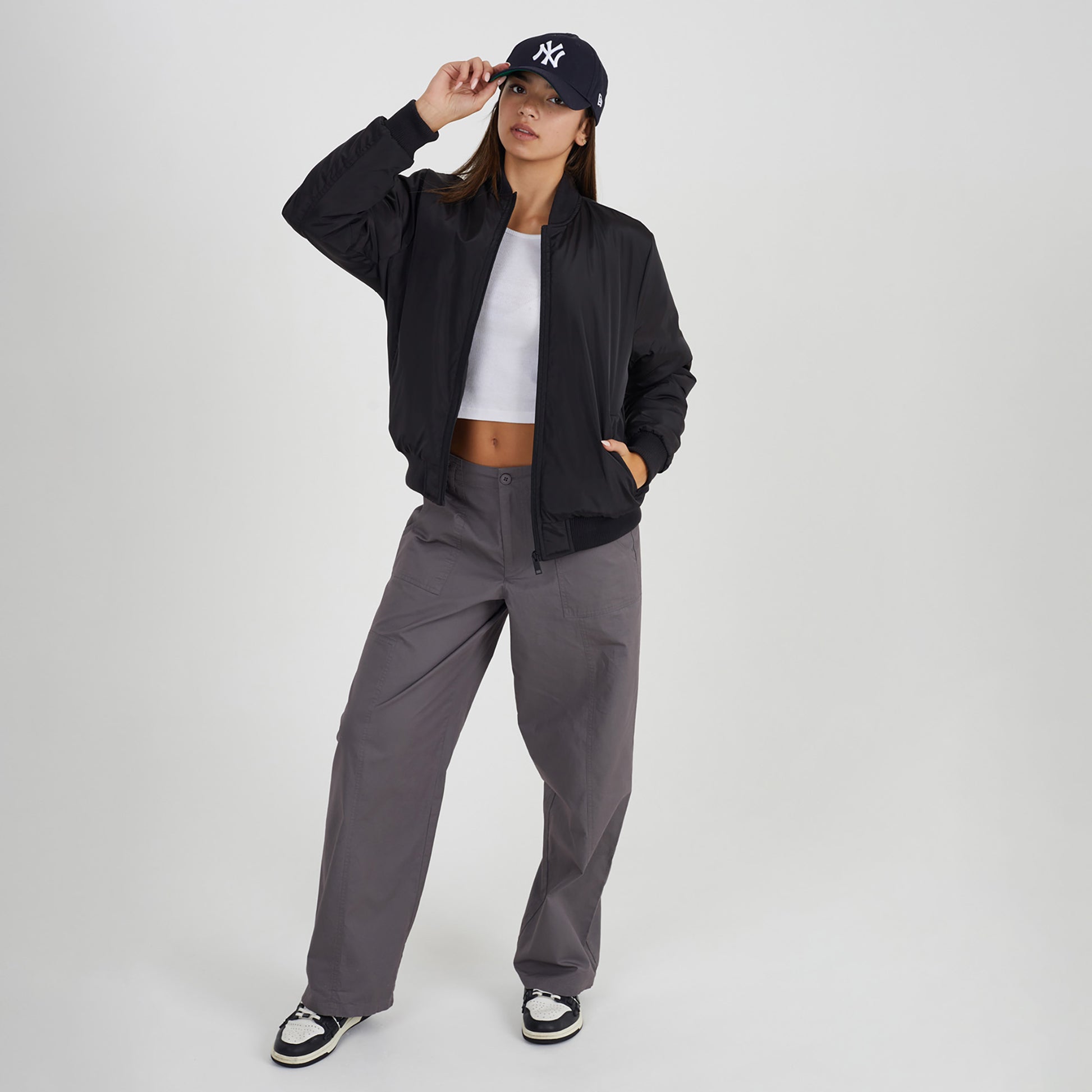 Brave Soul Black Ruched Sleeve Oversized Bomber Jacket - Black Image 3