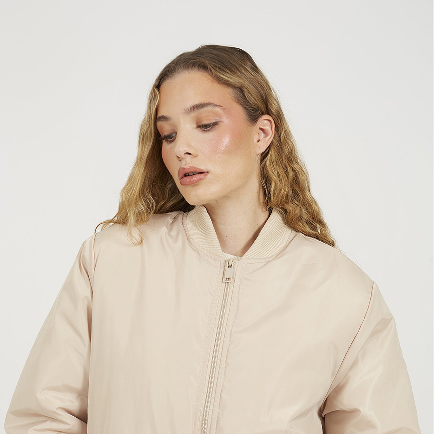 Brave Soul Stone Ruched Sleeve Oversized Bomber Jacket - Stone Image 4