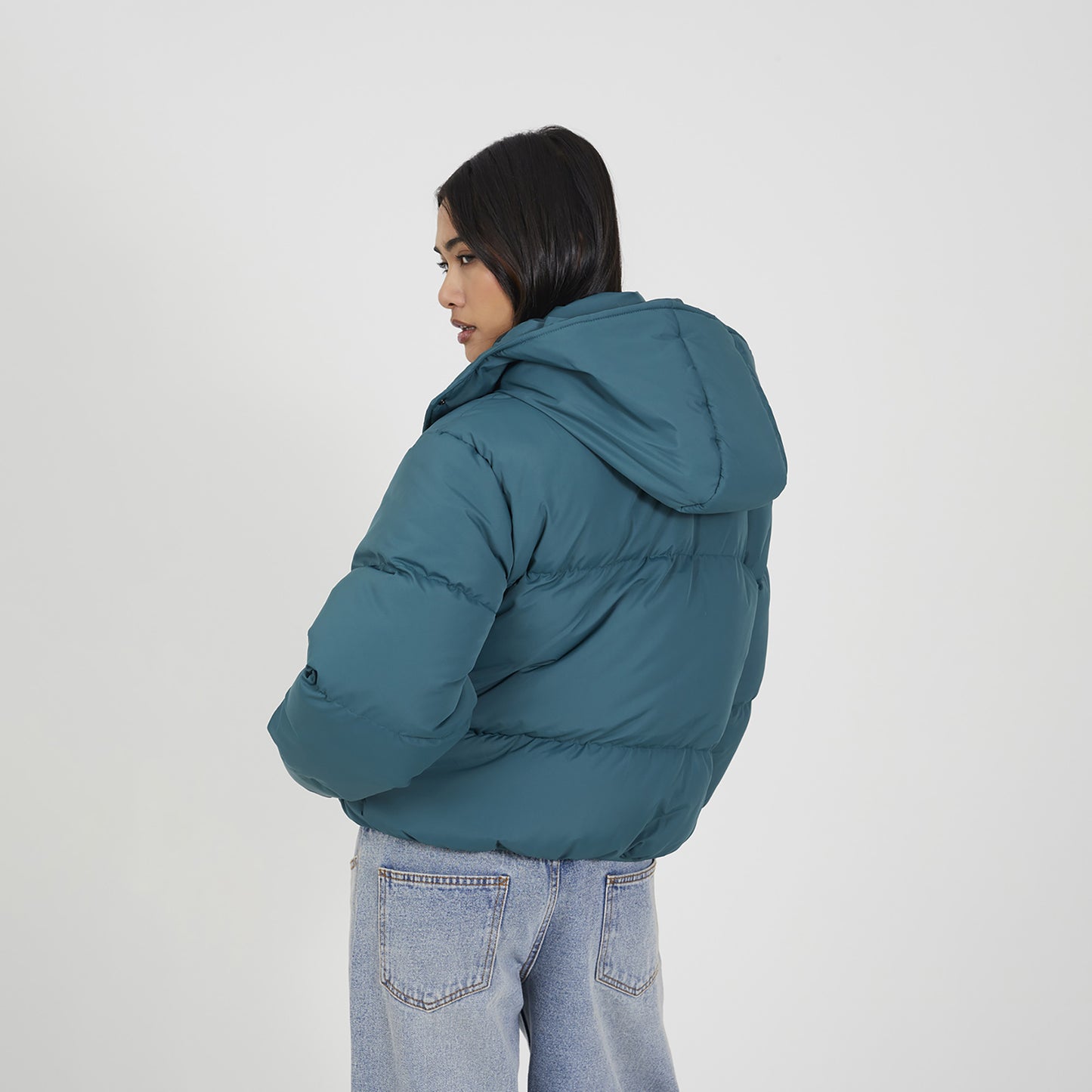Brave Soul Teal Oversized Hooded Short Puffer Jacket - Teal Image 2