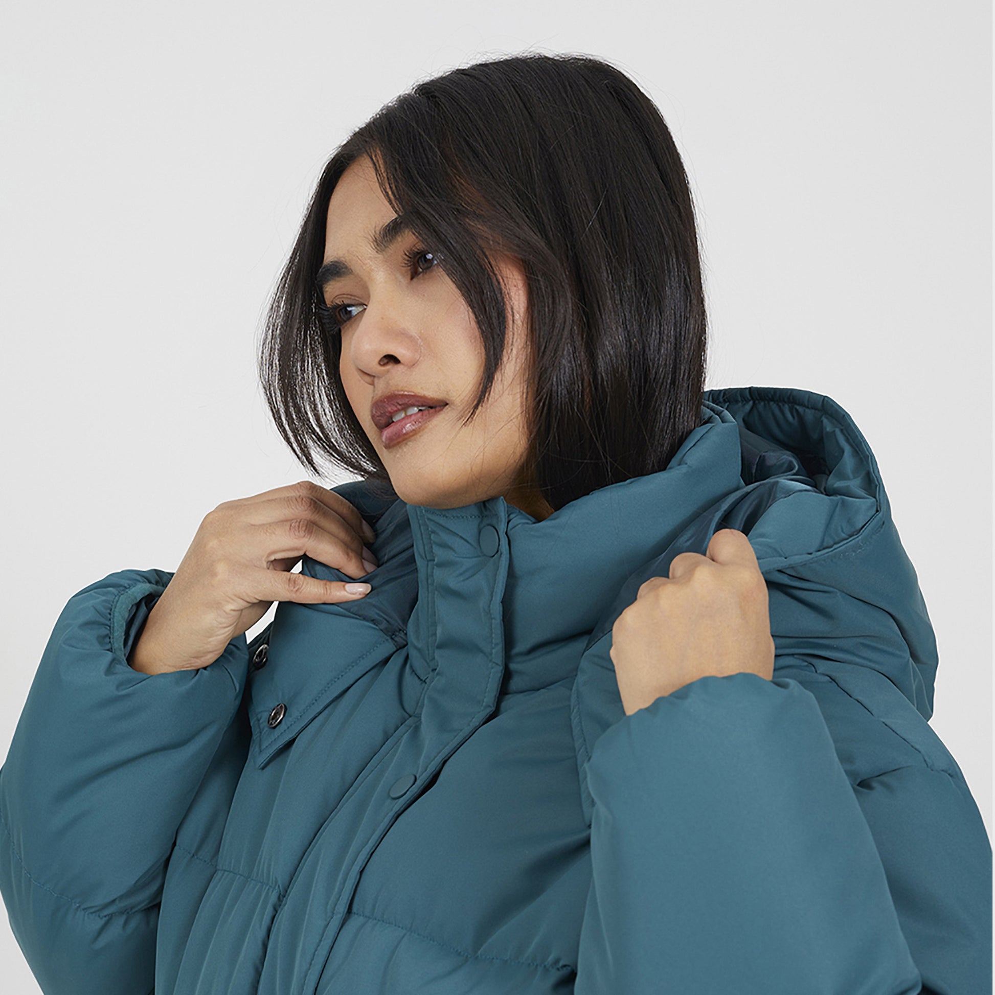 Brave Soul Teal Oversized Hooded Short Puffer Jacket - Teal Image 4