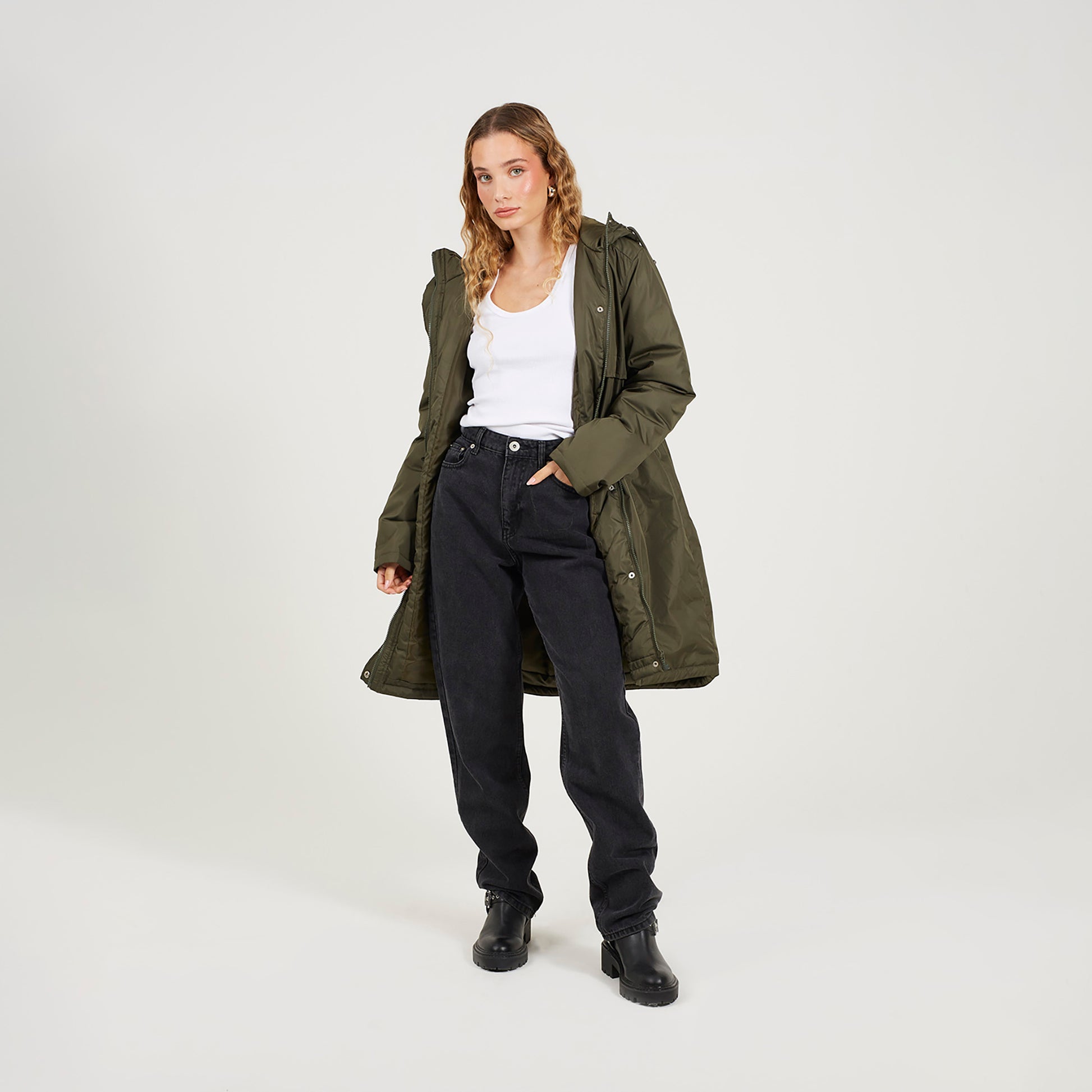 Brave Soul Khaki Shower Resistant Padded Parka Jacket - Khaki Image 3